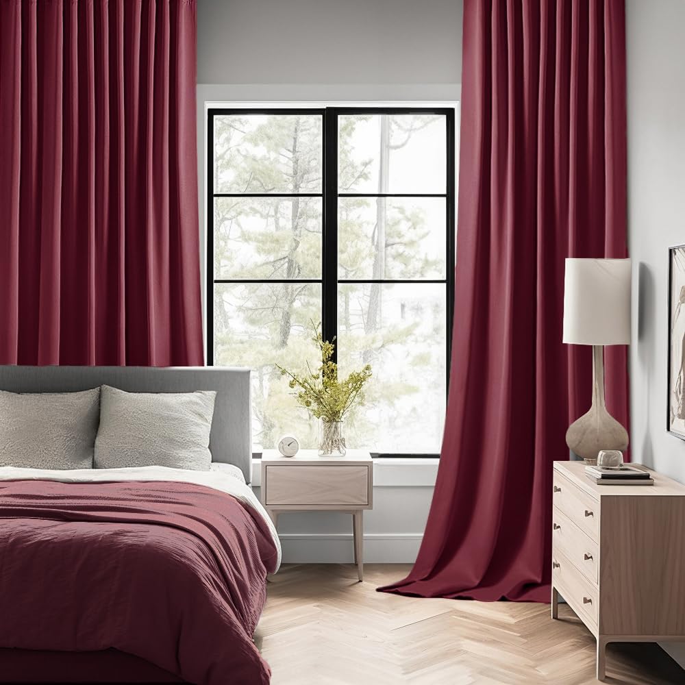 MIULEE Wine Red Back Tab Blackout Curtains 84 Inch Length 2 Panels Set for Living Room Bedroom Privacy, Rod Pocket/Pinch Pleat Thermal Insulated Room Darkening Pleated Light Blocking Drapes