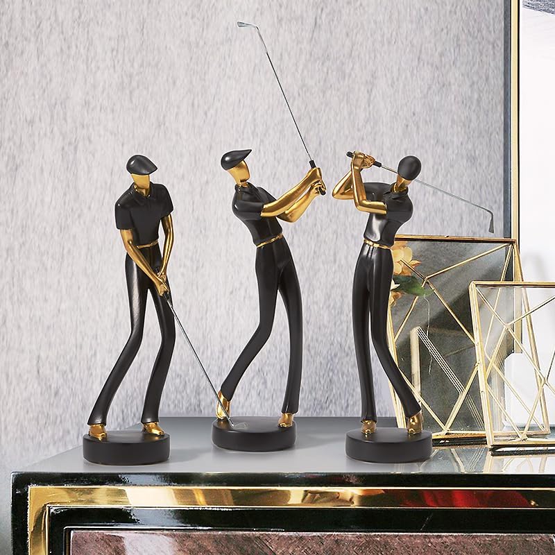 HAUCOZE Golf Figurine Statue Golfer Decoration Arts Home Decor Sculpture Polyresin Black 9.6 inch
