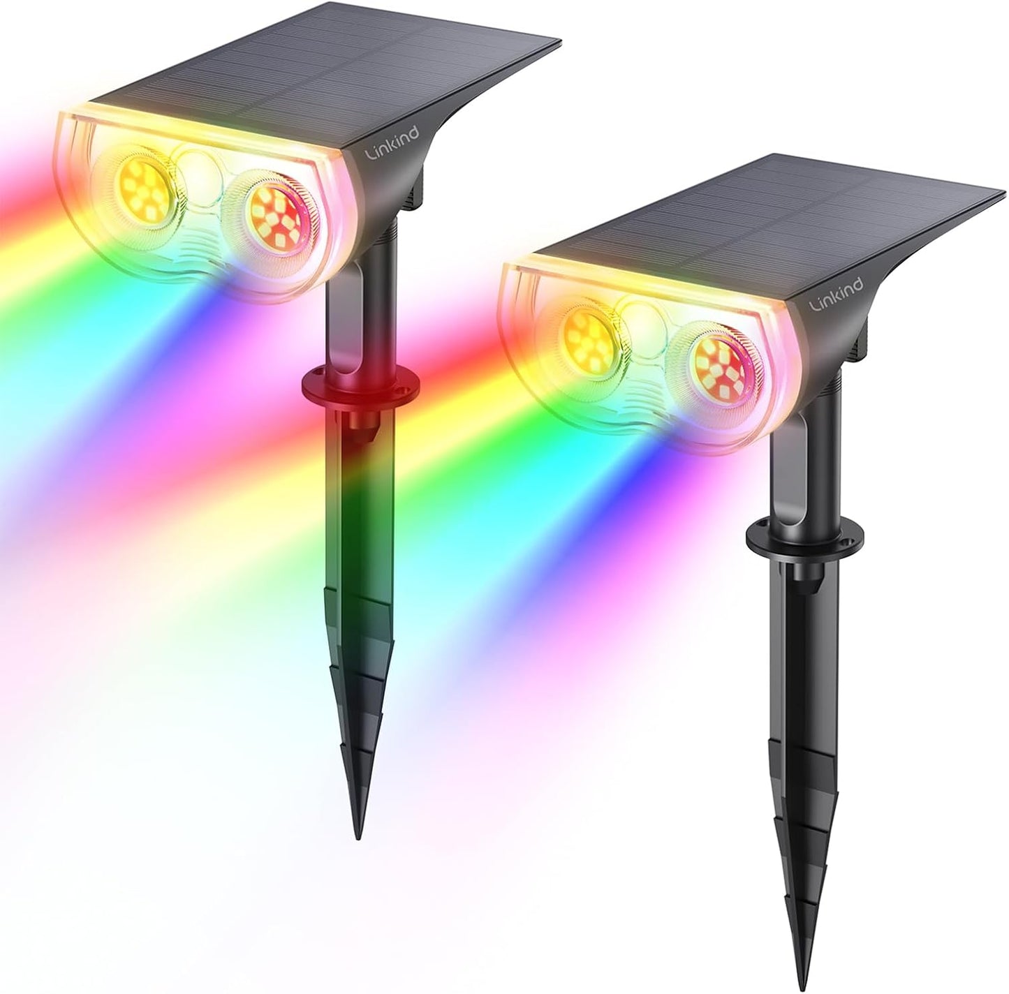 Linkind Solar Lights Outdoor Waterproof IP67, StarRay RGB Solar Spot Lights Outdoor, Color Changing Outdoor Solar Lights for Yard, Garden, Pathway, Decorations (Multicolor, 2 Pack)