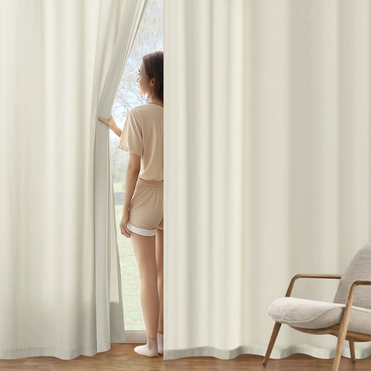 MIULEE Ivory Privacy Sheer Curtains That Let Light in 84 Inches Long Non-See-Through Semi Sheer Curtain Light Filtering Window Curtains Drapes for Living Room Bedroom 2 Panels Set 42 X 84