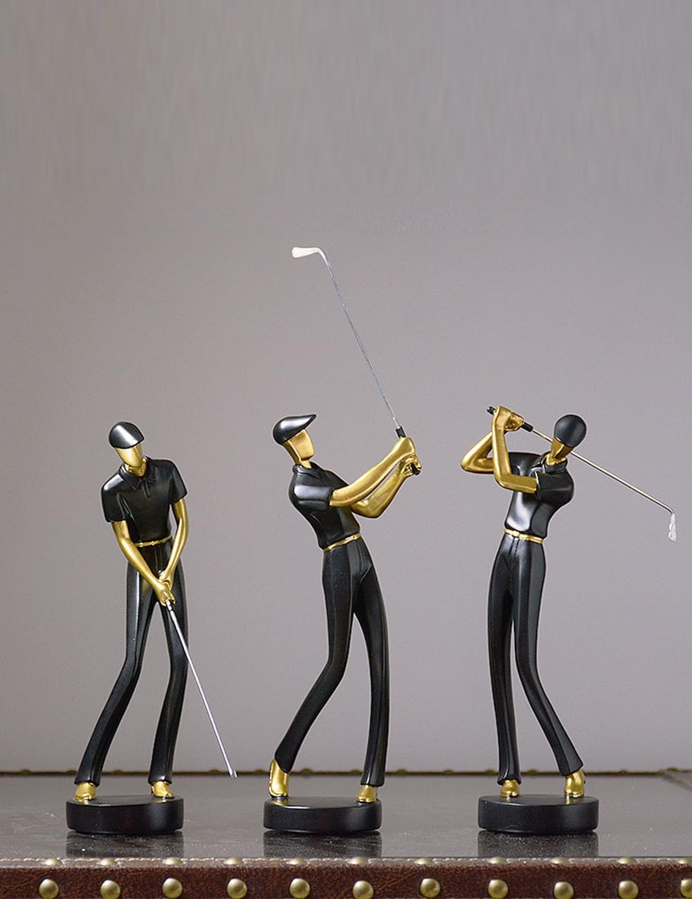 HAUCOZE Golf Figurine Statue Golfer Decoration Arts Home Decor Sculpture Polyresin Black 9.6 inch
