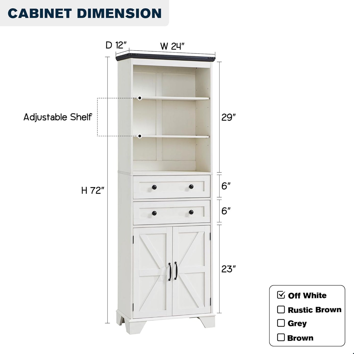 72" Tall Bathroom Storage Cabinet, Farmhouse Storage Cabinet with 2 Drawers, Adjustable Shelves & Barn Door, Cabinet for Bathroom, Living Room, Kitchen, Off White