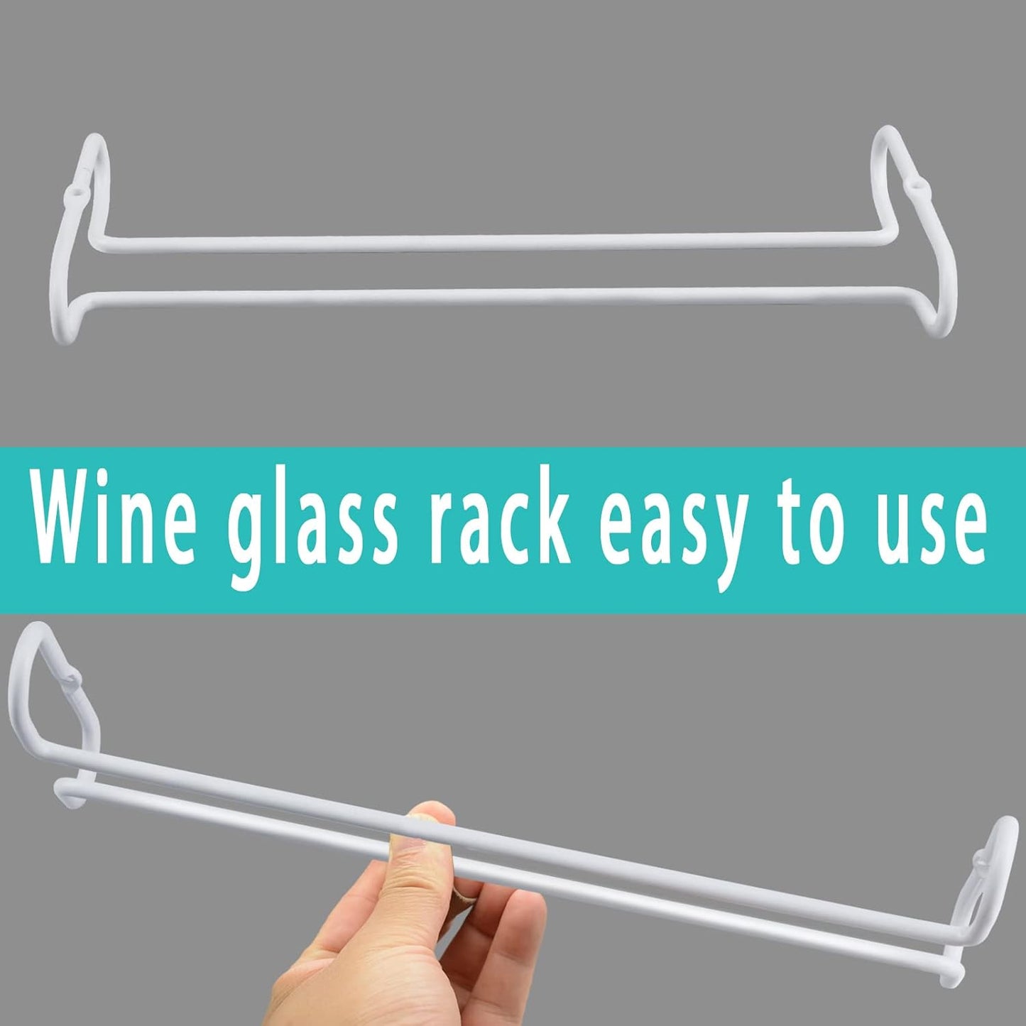 set 2 White Wine Glass Rack Under Cabinet Shelf 10 Inch Stemware Storage Hanging Hanger Organizer Glasses Holder with Drying Under Counter Metal for Kitchen and Bar