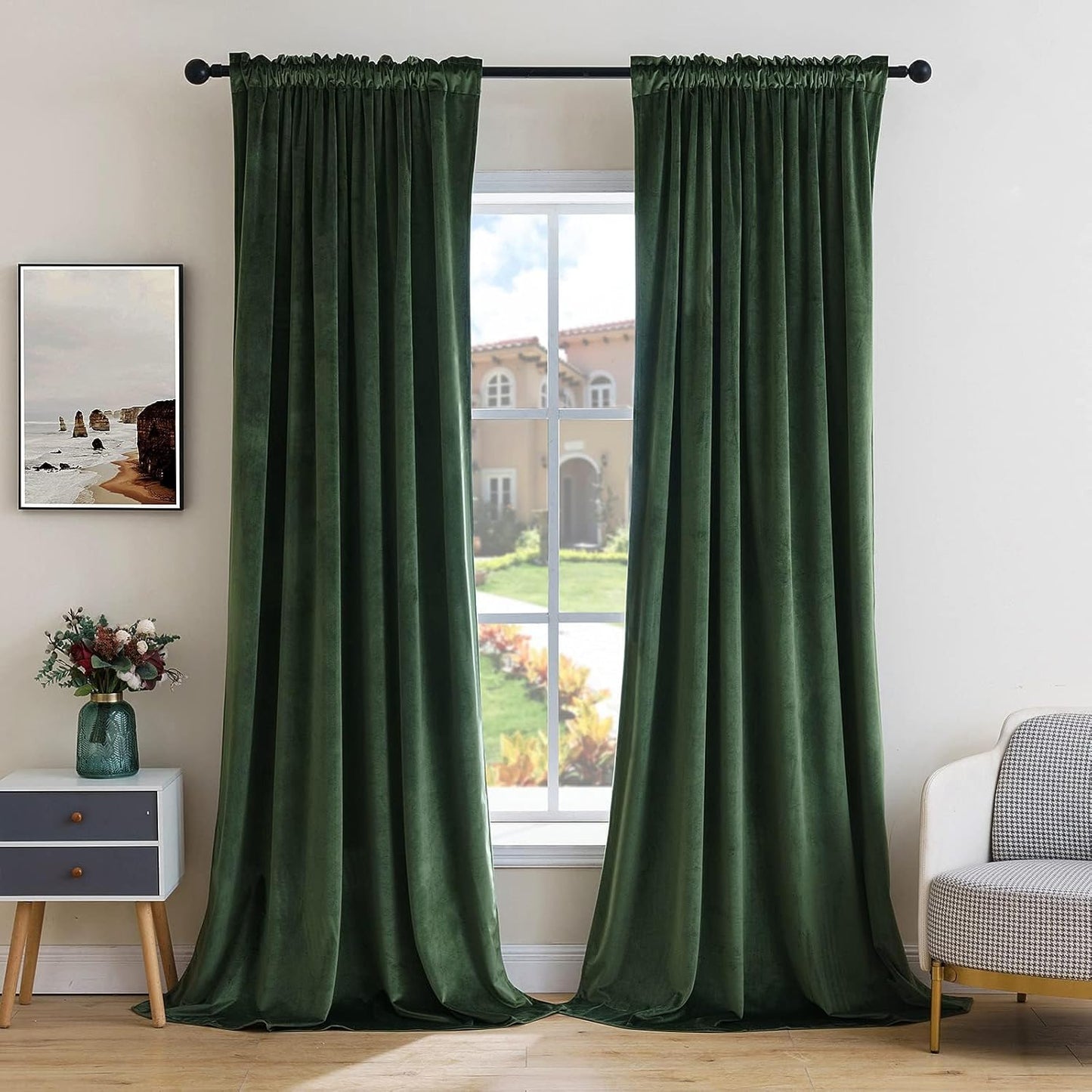 MIULEE Olive Green Velvet Curtains Thermal Insulated Blackout Curtain Drapes for Bedroom Living Room Darkening 94 Inches Long Curtains Panels Rod Pocket Set of 2