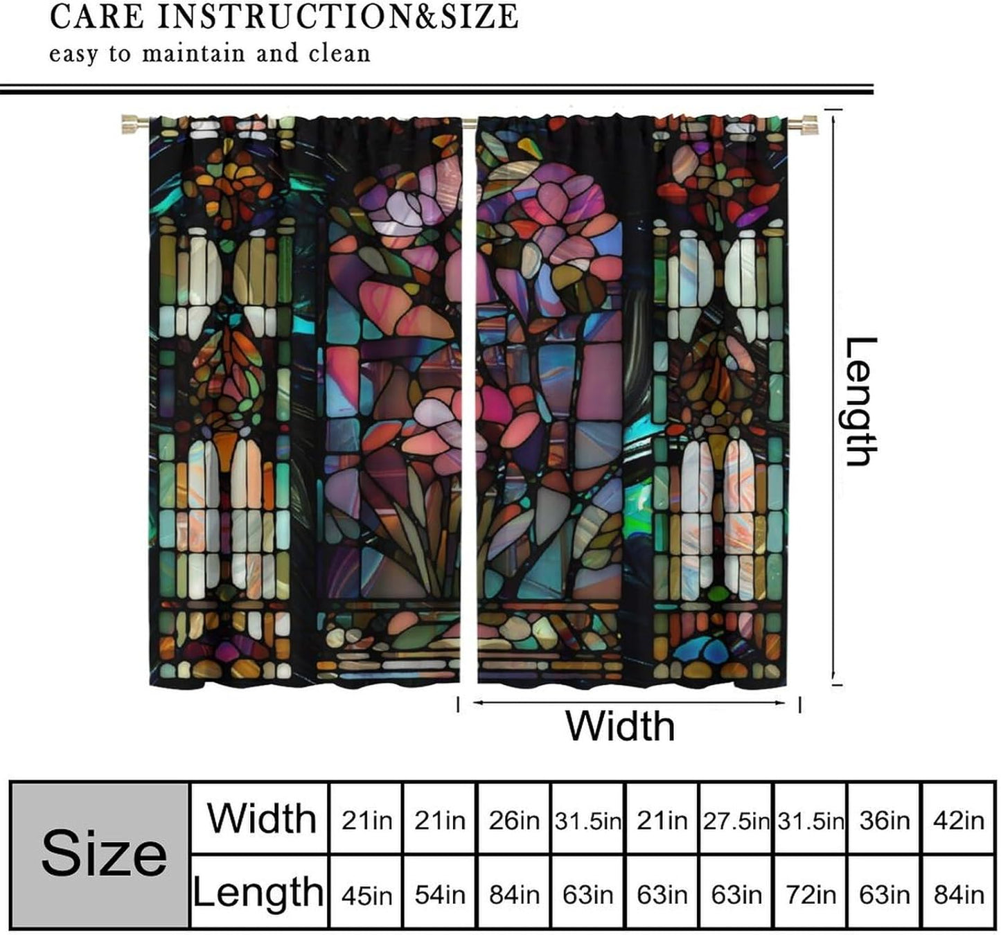 Stained Glass Curtains,Vintage Colorful Abstract Art Home Decor Drapes for Bedroom Living Room Kitchen Window Treatment 2 Panels Set Total Size 72" W X 63" L Inch