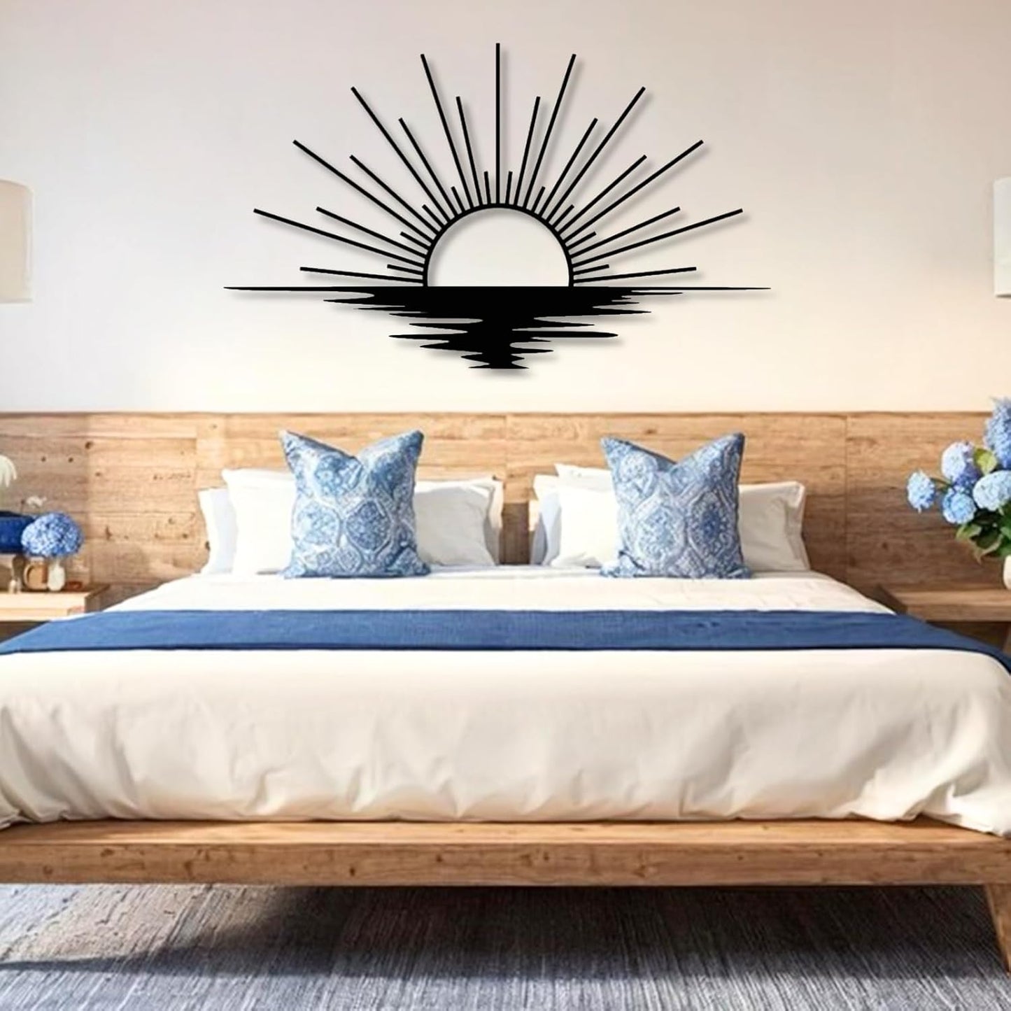 Sunrise Metal Wall Art, Metal Sun Wall Decor, Metal Sun Outdoor Decor, Large Metal Sun Wall Art, Sun Wall Art, Boho Sun Wall Art, Sunshine Metal Sign, Living Room Bedroom Wall Hangings (Black, 24"x 17"| 62x37cm )