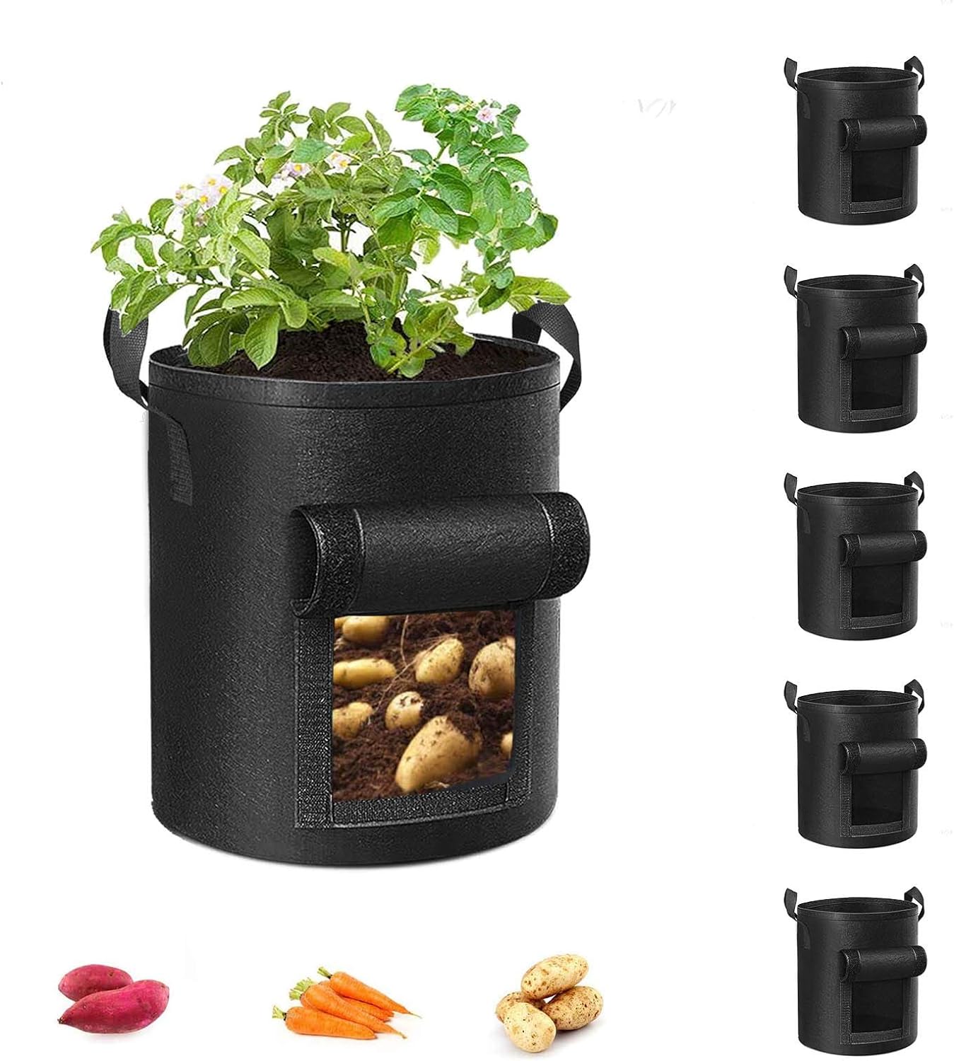 5-Pack 10 Gallon Potato Grow Bags, Garden Planting Bag with Reinforced Handle, Thickened Nonwoven Fabric Pots for Tomato, Vegetable and Fruits