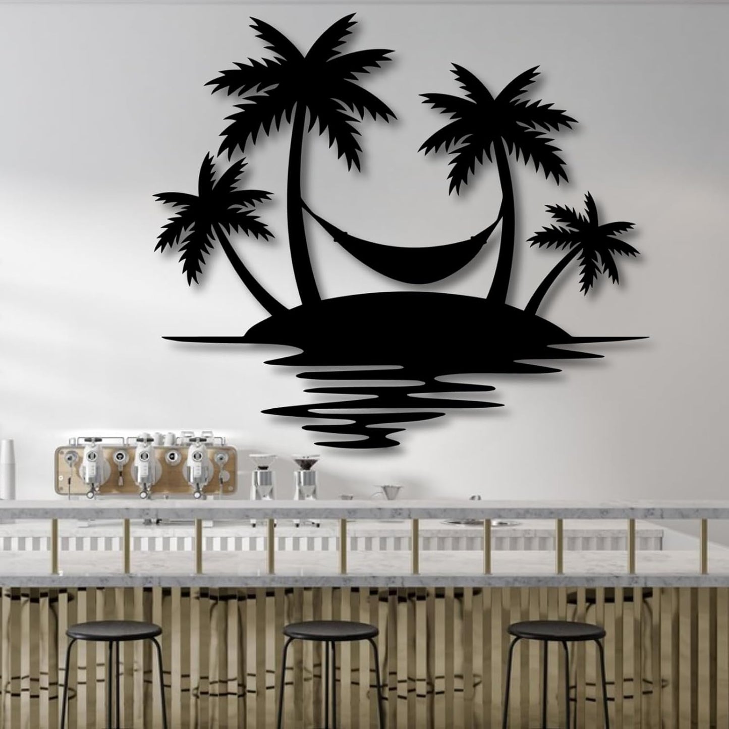 Palm Tree Metal Wall Decor,Palm Tree Outdoor Wall Art,Tropical Palm Tree Wall Decorations for Living Room,Outdoor Wall Decorations for House19"×16",White)
