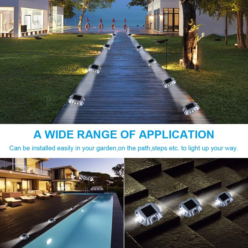VOLISUN Solar Deck Lights, 16-Pack Led IP67 Waterproof Outdoor Warning Step Lights for Driveway, Sidewalk, Garden Pathway, Yard (White)