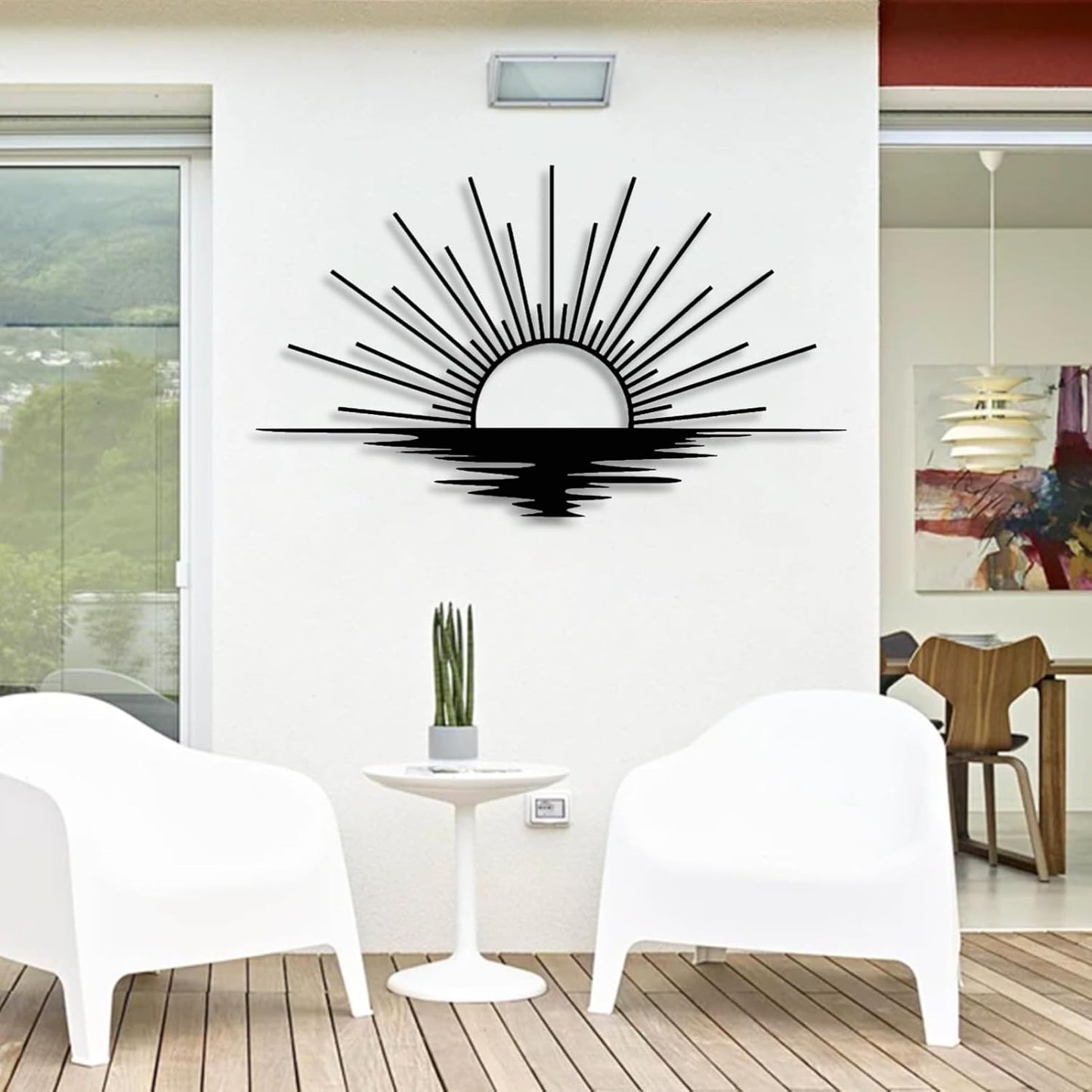 Sunrise Metal Wall Art, Metal Sun Wall Decor, Metal Sun Outdoor Decor, Large Metal Sun Wall Art, Sun Wall Art, Boho Sun Wall Art, Sunshine Metal Sign, Living Room Bedroom Wall Hangings (White, 29"x 17"| 76x45cm )