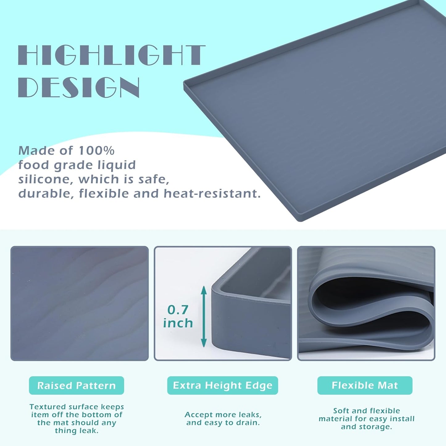 URMONA Waterproof Silicone Under Sink Mat 34'' x 19'' Shelf Liner for Kitchen and Bathroom, Cabinet and Counter Protector, Storage and Organizers, Litter Mat, Pet Cat Puppy Essentials(Dark Grey)