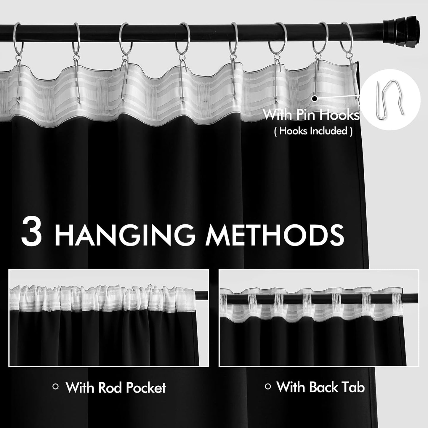 MIULEE Black Back Tab Blackout Curtains 84 Inch Length 2 Panels Set for Living Room Bedroom, Halloween Rod Pocket/Pinch Pleat Thermal Insulated Room Darkening Pleated Light Blocking Drapes, W72 x L84