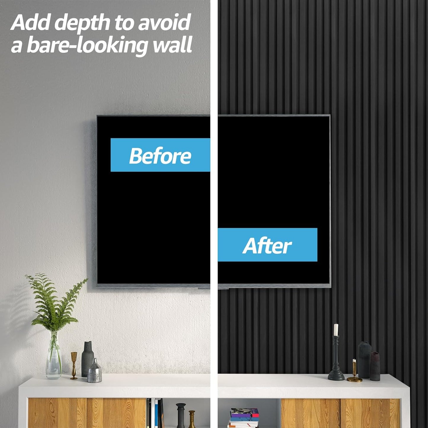Art3d WPC Slat Wall Panels, 8-Pack 108 x 6 Inch 3D Wall Accents for Interior Wall Decor, Living Room, Bedroom, Black