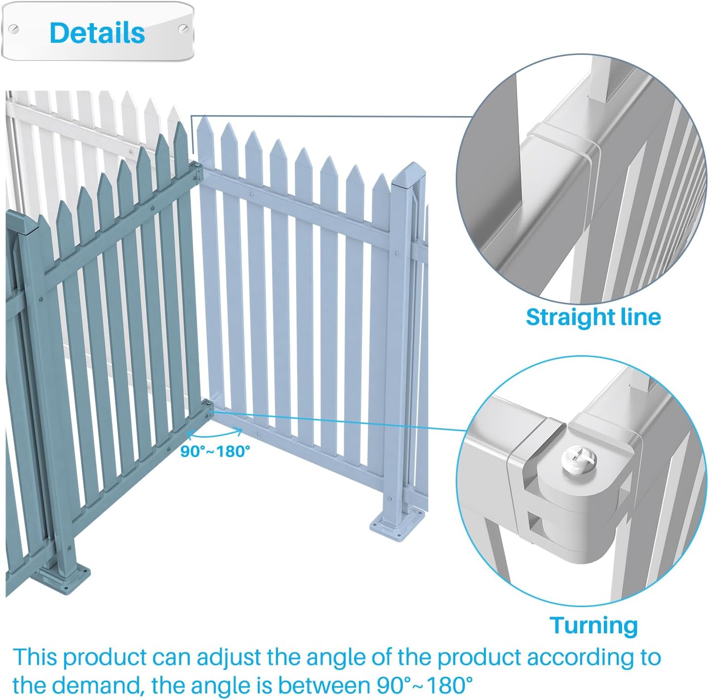 Patio 8 Sets Vinyl Picket Fence Panels 36" H x 84" W White PVC Decorative Fence for Front Yard Porch Patio Deck Pool Air Conditioner Fence Safety Dog Fence (34 Pickets, Straight)