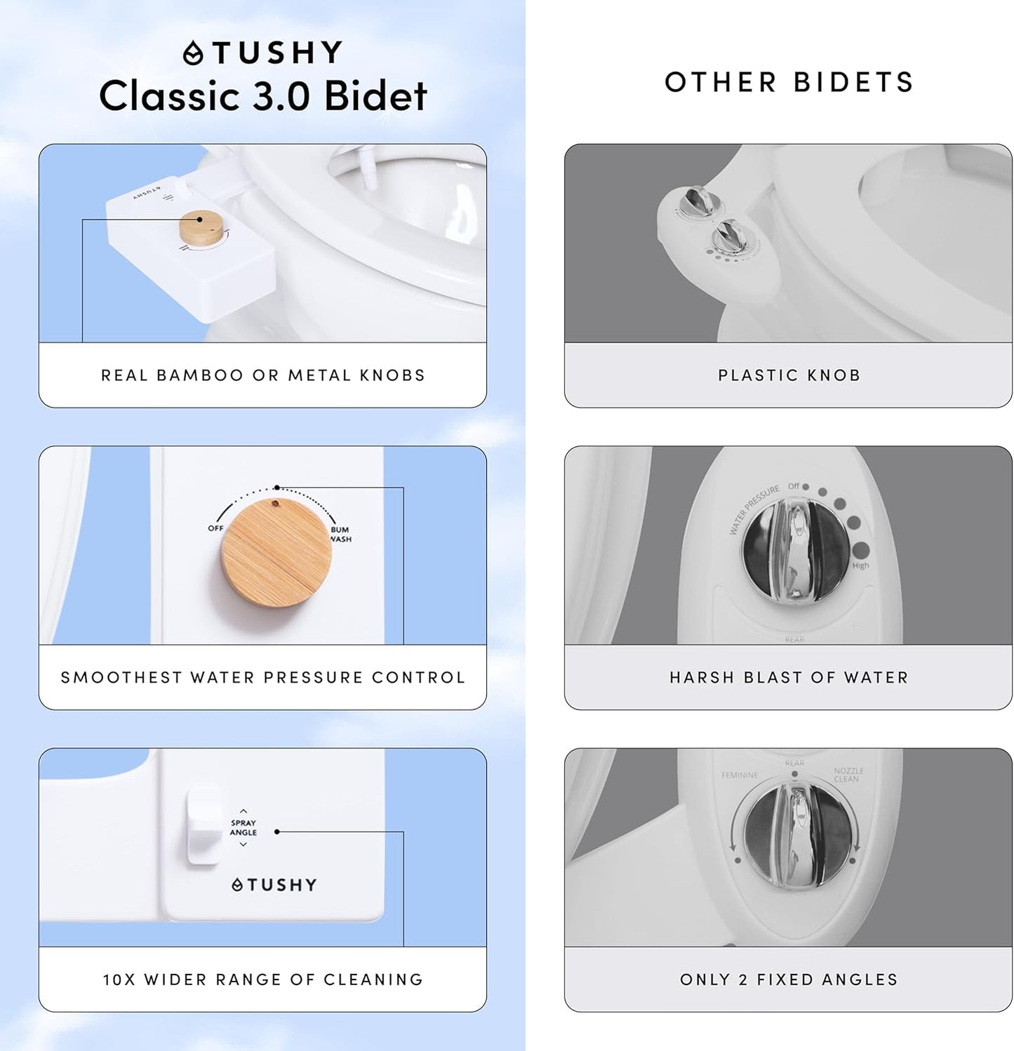 TUSHY Classic 3.0 Bidet Seat Attachment - A Non-Electric Self Cleaning Water Sprayer with Adjustable Water Pressure Nozzle, Angle Control & Easy Home Installation (Biscuit/Platinum)