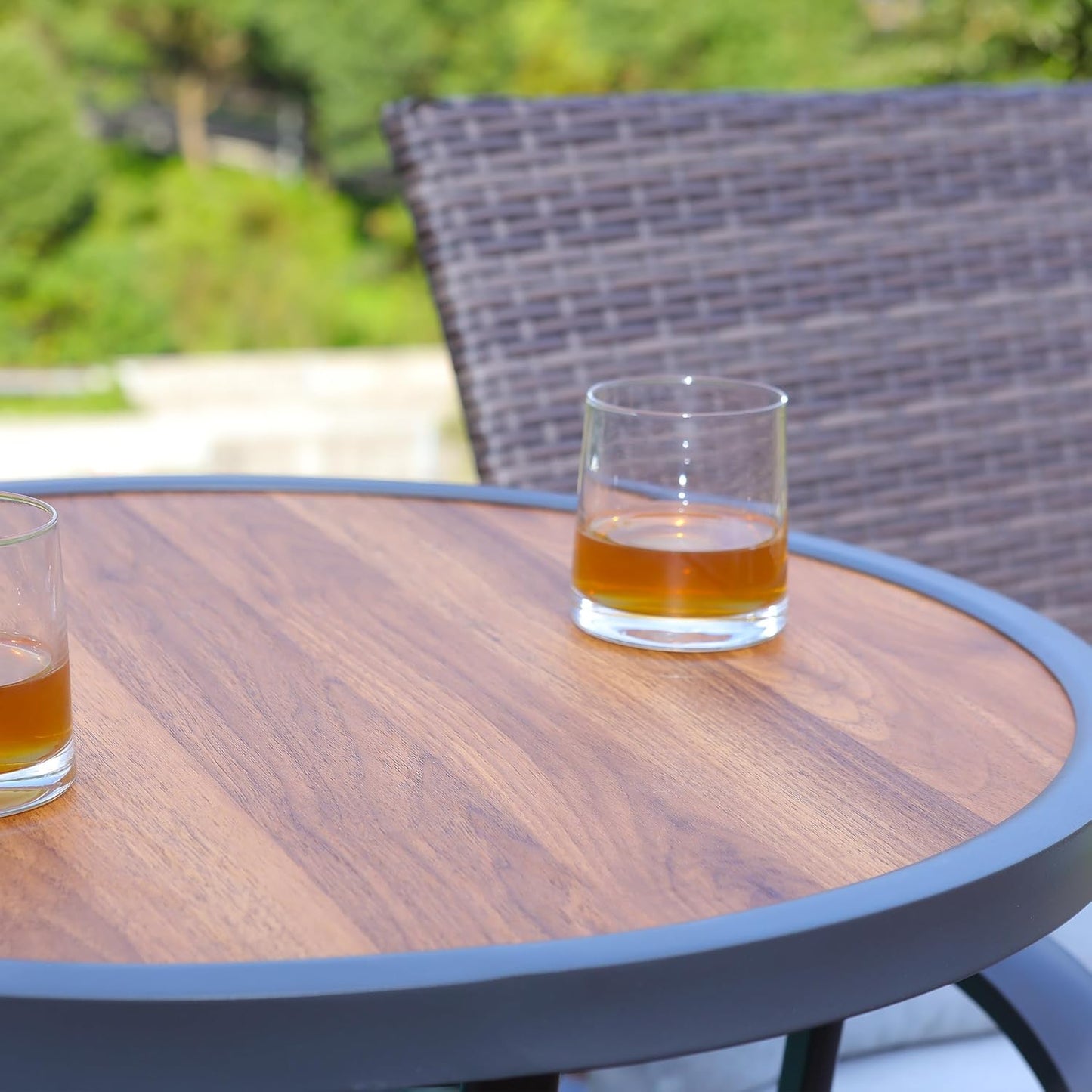 Outdoor Bar Height Bistro Table, 40-Inch Patio Bar Table Bistro Dining Table Pub Table with Wooden-Like Table Top & Metal Frame