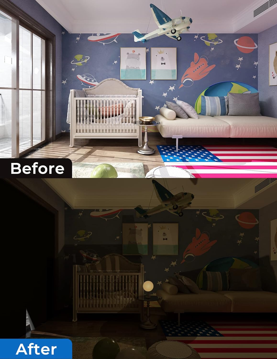 Sumobaby Blackout Curtains for Bedroom Portable 114"x57",No Drill Black Out Shades with Upgraded Hook&Loop Tapes,100% Blackout Window Cover,Easy to Cut Fit Blinds for Bedroom,Nursery(2 Panels,Black)