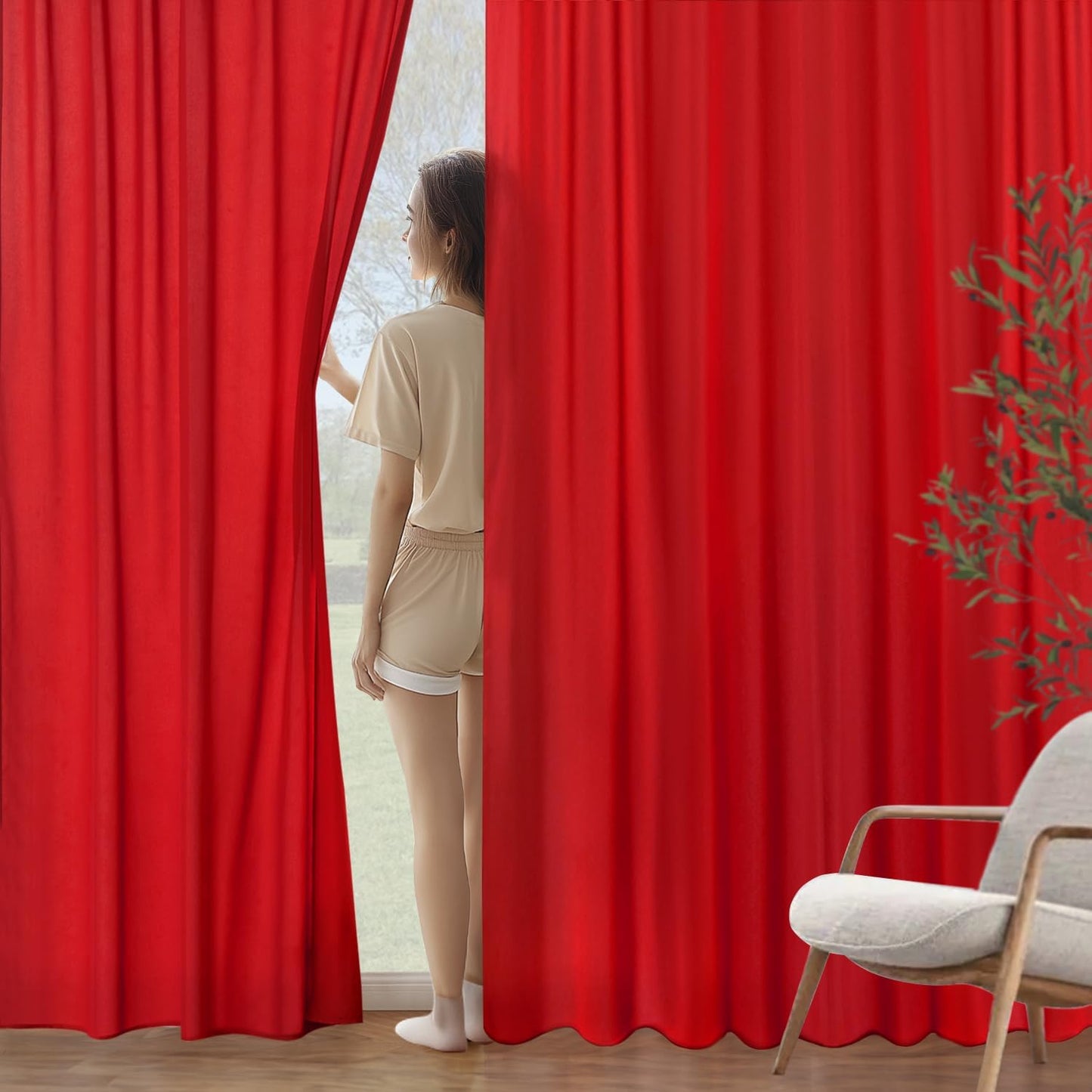 MIULEE Red Privacy Sheer Curtains That Let Light in 63 Inches Long Non-See-Through Semi Sheer Curtain Light Filtering Window Curtains Christmas Drapes for Living Room Bedroom 2 Panels Set 42 X 63