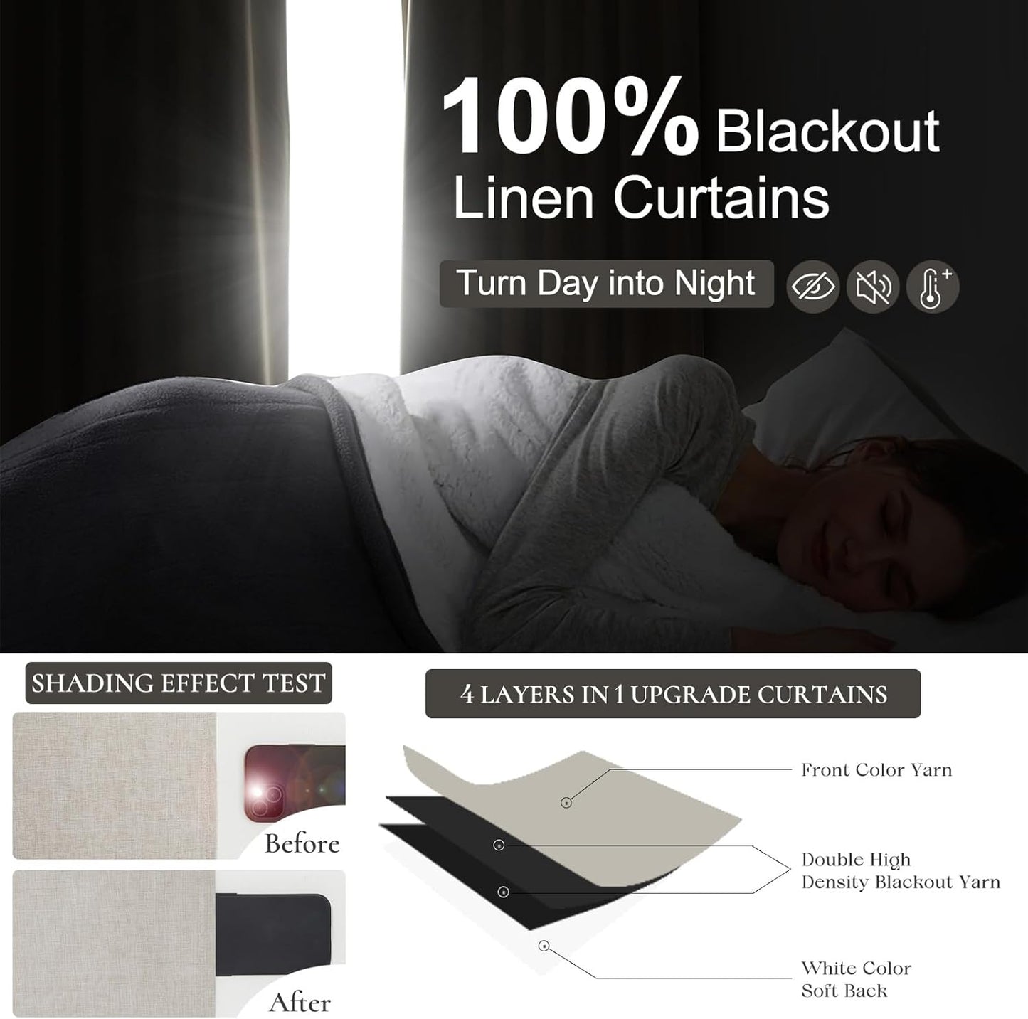 Pinch Pleated Floor to Ceiling Curtains 9ft, 107 Inches Long Light Blocking Linen Blend Soft Touch Blackout Thermal Insulated Window Drapes for Bedroom Living Dining Room Nursery (40"x107"x2 panels)