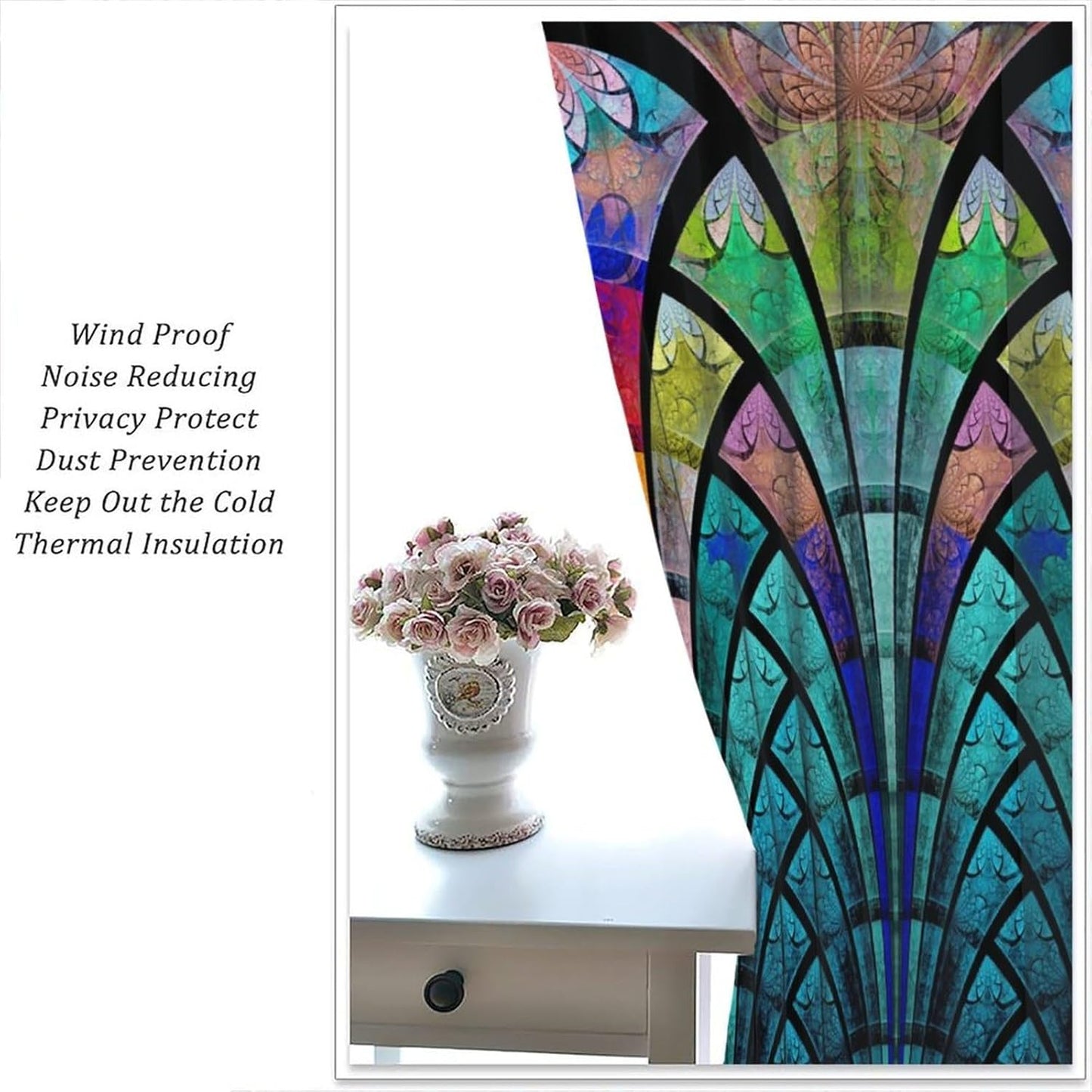Stained Glass Curtains,Retro Design Style Colorful Abstract Art Home Decor Drapes for Bedroom Living Room Kitchen Window Treatment 2 Panels Set Total Size 55" W X 63" L Inch