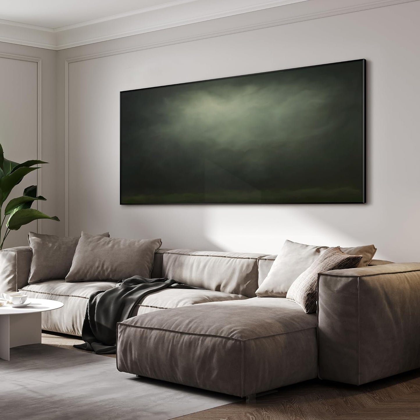 SIGNWIN 36"x72" Extra Large Framed Wall Art Moody Green Abstract Cloudscape, Minimalist Atmospheric Print for Home Living Room Bedroom Decor (Frame Assembly Required)