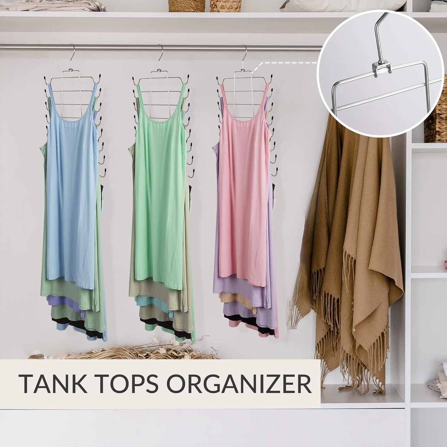 ZEDODIER 3 Pack Tank Top Hanger, Space Saving Bra Hangers, Non-Slip Hanging Sport Bras Holder, Closet Organizers and Storage for Camisoles Tank Tops Bras Ties Swimsuits Strappy Dress, Silver