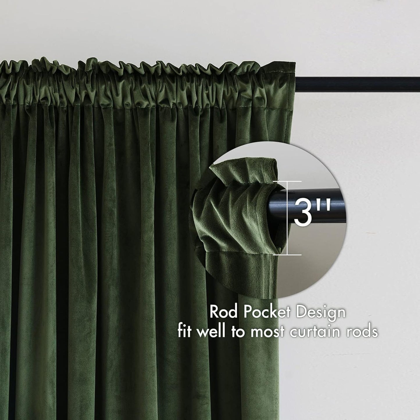 MIULEE Olive Green Velvet Curtains Thermal Insulated Blackout Curtain Drapes for Bedroom Living Room Darkening 90 Inches Long Curtains Panels Rod Pocket Set of 2
