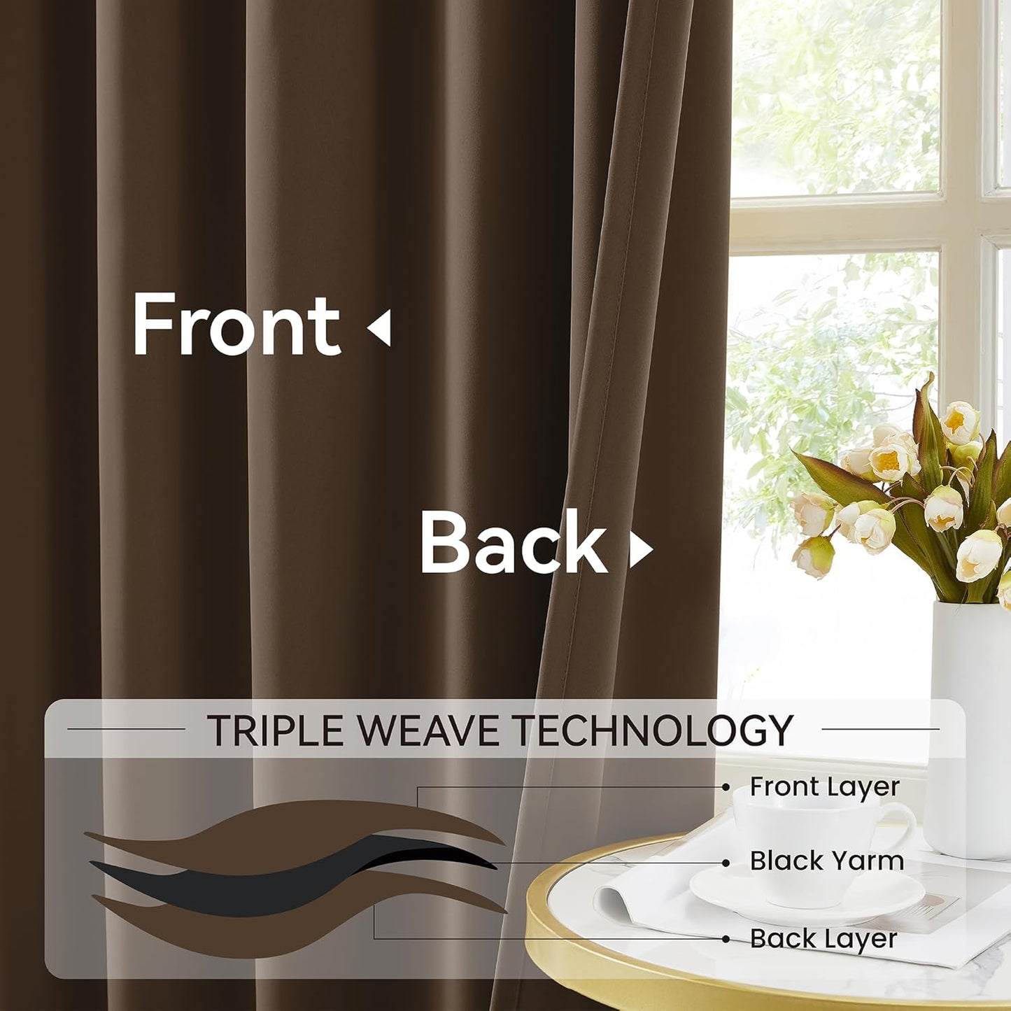 KangBang Brown Pinch Pleat Blackout Curtains 84 Inch Length for Bedroom, Pinch Pleated Noise Canceling Window Drapes with Hooks, Thermal Insulated Elegant Modern Curtains, W40xL84, 2 Panels