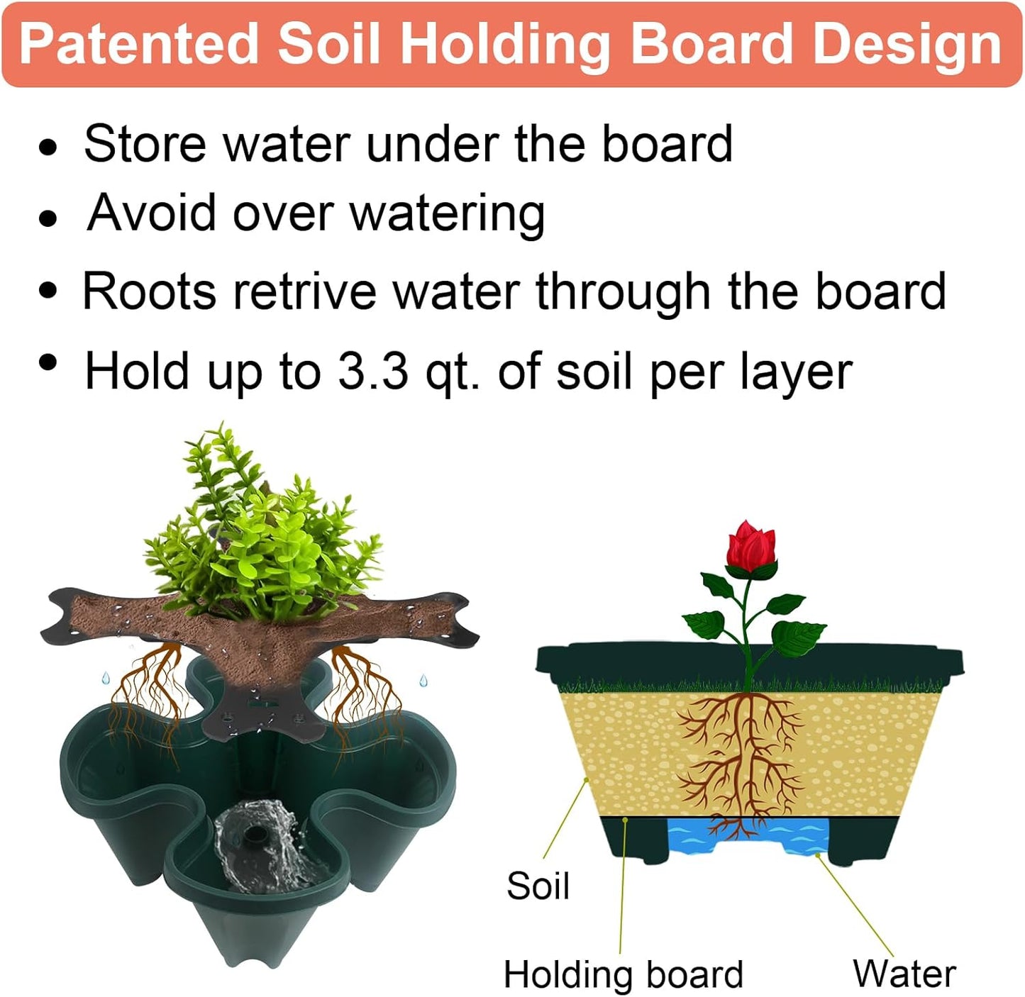 DUNCHATY Stackable Vertical Garden Planter with Wheels, 5 Tier Herb Planter Pots for Growing Vegetables and Succulents, Pine Green