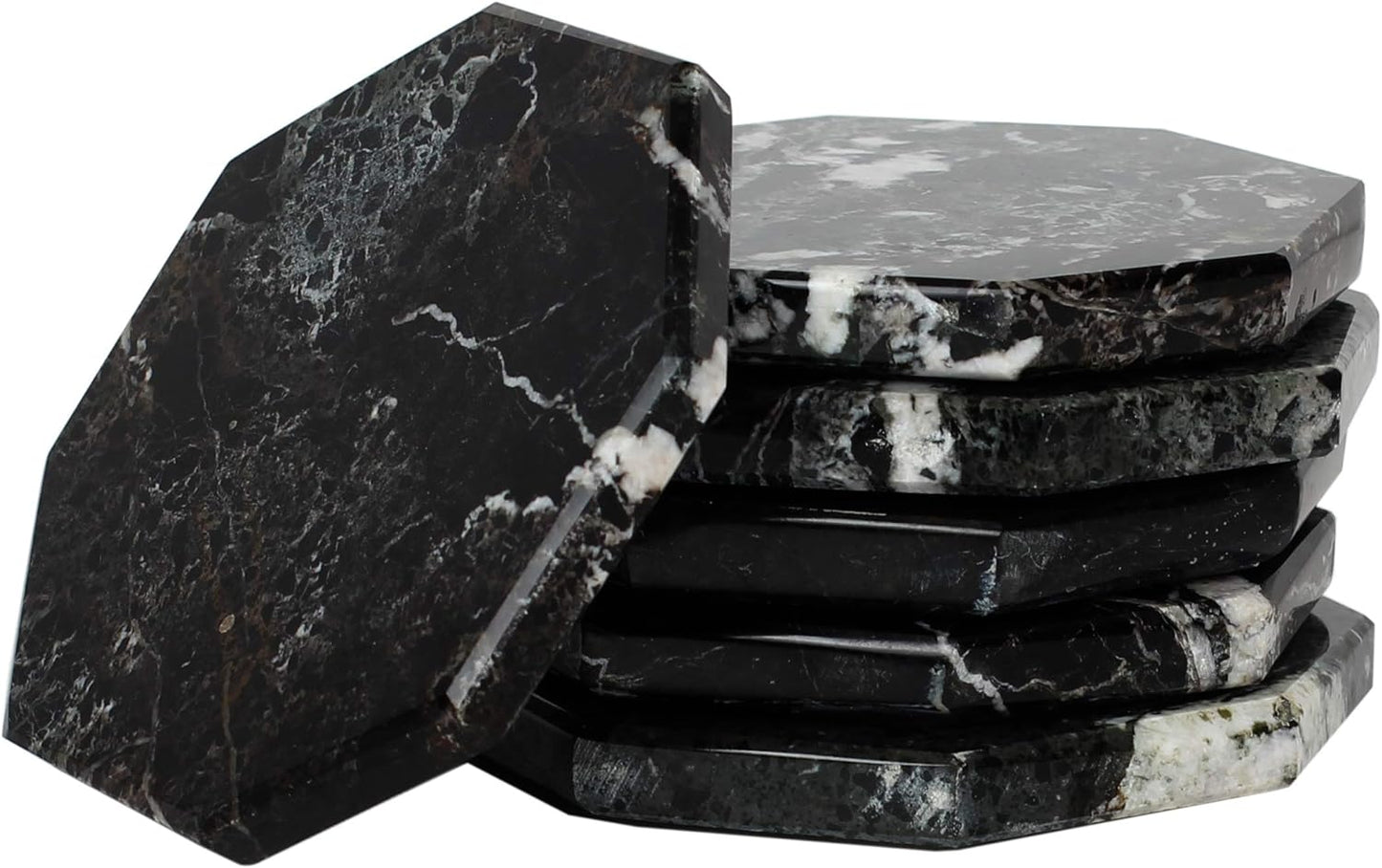 Radicaln Marble Coasters Star 3.5" Inches Black Handmade Stone Drink Coasters Set of 6 for Coffee Table and Dining Table Decor, Coaster for Drink