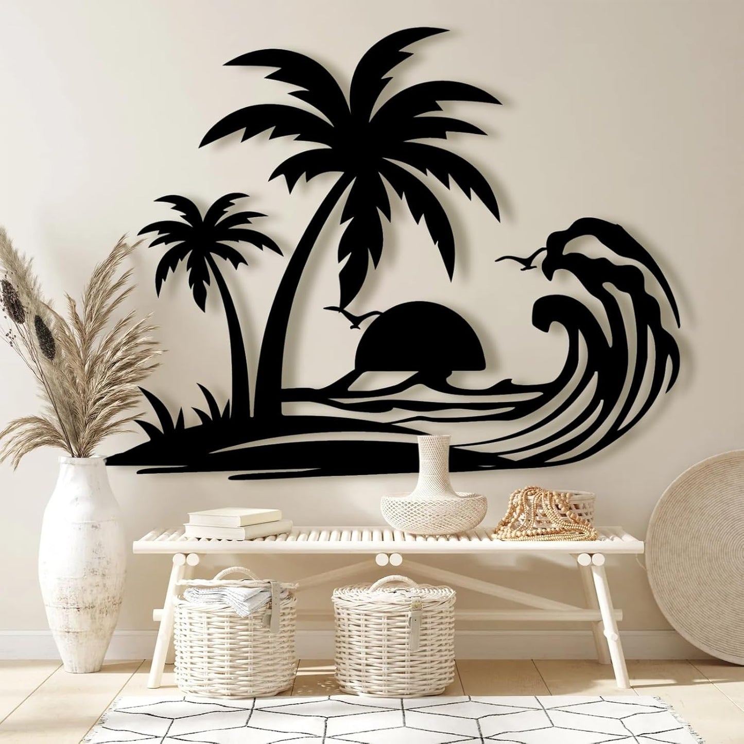 Palm Tree Metal Wall Decor,Palm Tree Metal Wall Art,Metal Palm Tree,Metal Palm Tree Wall Decor,Tropical Metal Wall Art,Beach Wall Decort,Metal Wall Decor (style 1,black,19 L" x 14 W" / 47 x 37 cm)