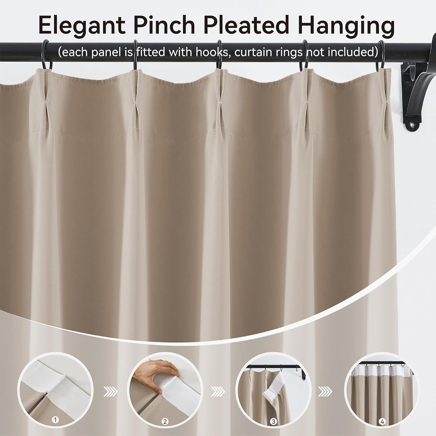 KangBang Pinch Pleated Blackout Curtains 84 Inch Length 2 Panels Set, Room Darkening Black Out Modern Thermal Window Treatments with Hooks for Bedroom Office,40”Wx84”L, Taupe