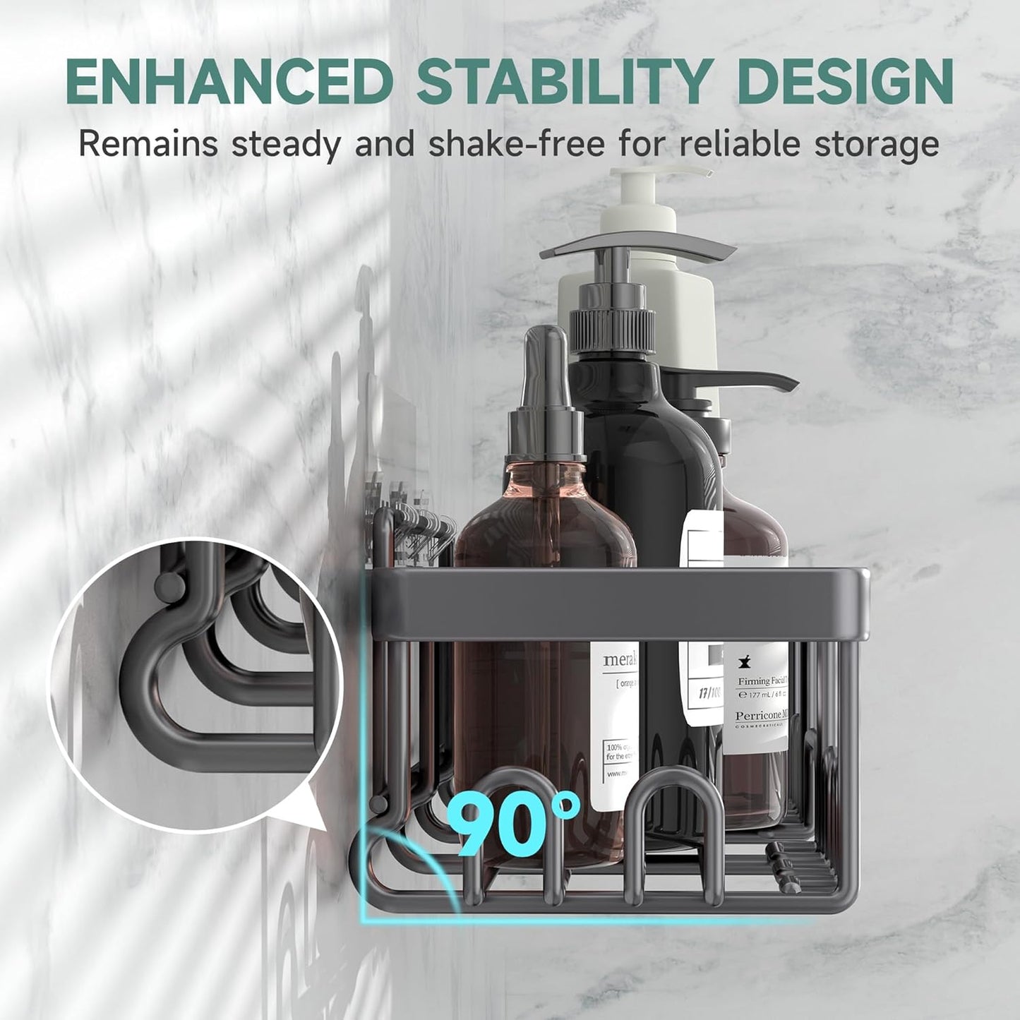Veken Rustproof & Waterproof Shower Caddy 6-Pack, No Drilling Adhesive Shelves Rack with Soap Holder, Large Capacity Bathroom Organizers and Storage, Wall-Mounted Kitchen & Home Decor, Dark Grey