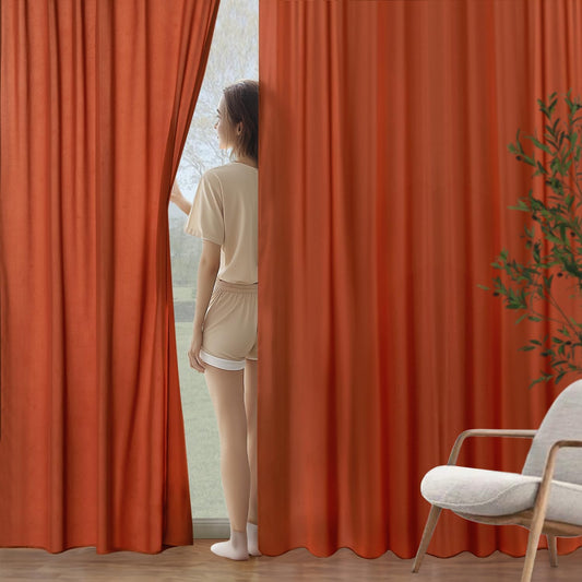 MIULEE Burnt Orange Privacy Sheer Curtains That Let Light in 96 Inches Long Non-See-Through Semi Sheer Curtain Light Filtering Window Curtains Drapes for Living Room Bedroom 2 Panels Set 42 X 96