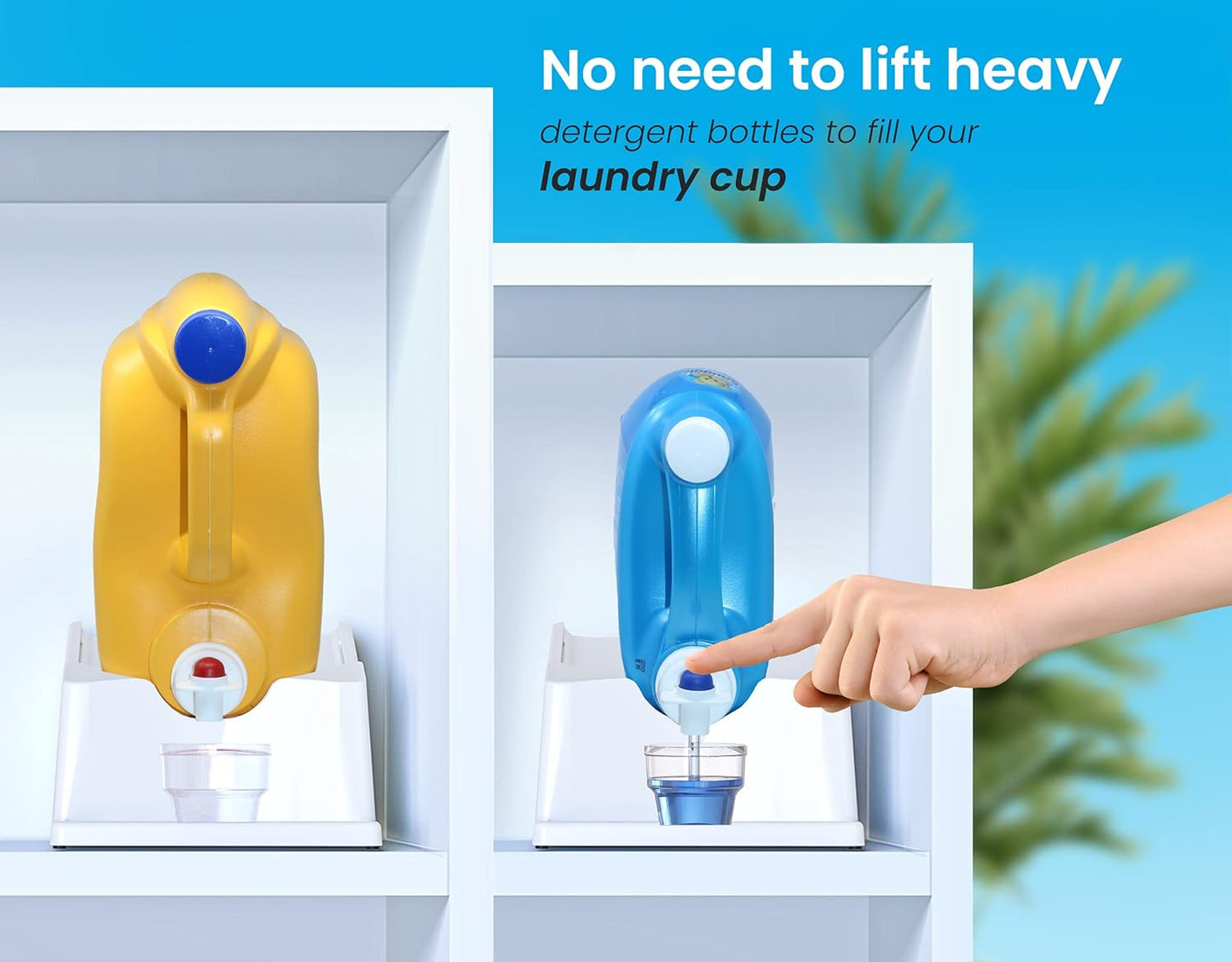 TidyFriend 2 Pack Liquid Laundry Detergent Holder Stand with Drip Tray & Rubber-Grip Feet, Stand for Laundry Room Organization and Storage, Fabric Softener Dispenser with Cup Holder (White)