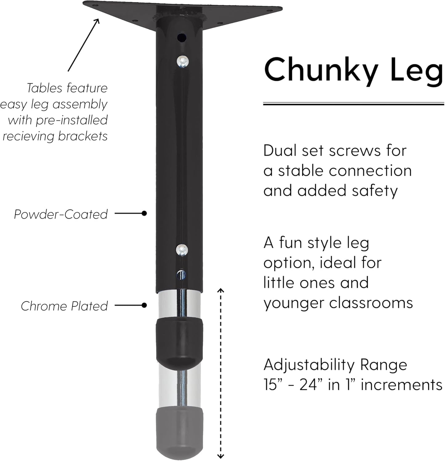 FDP Rectangle Activity School and Classroom Kids Table (24 x 36 inch), Chunky Toddler Leg, Adjustable Height 15-24 inches - Gray Top and Black Edge
