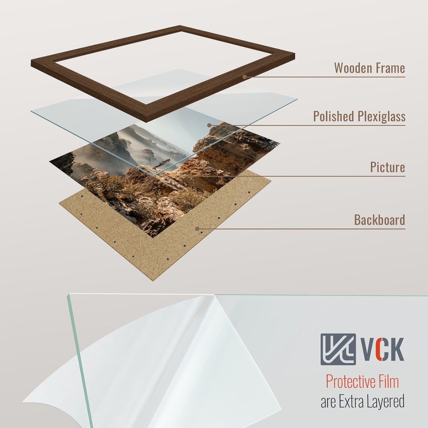 VCK 14x22 Frame Set of 3 - Brown, Wood Picture Frame with Exclusive Wood Grain, Wall Gallery Frame