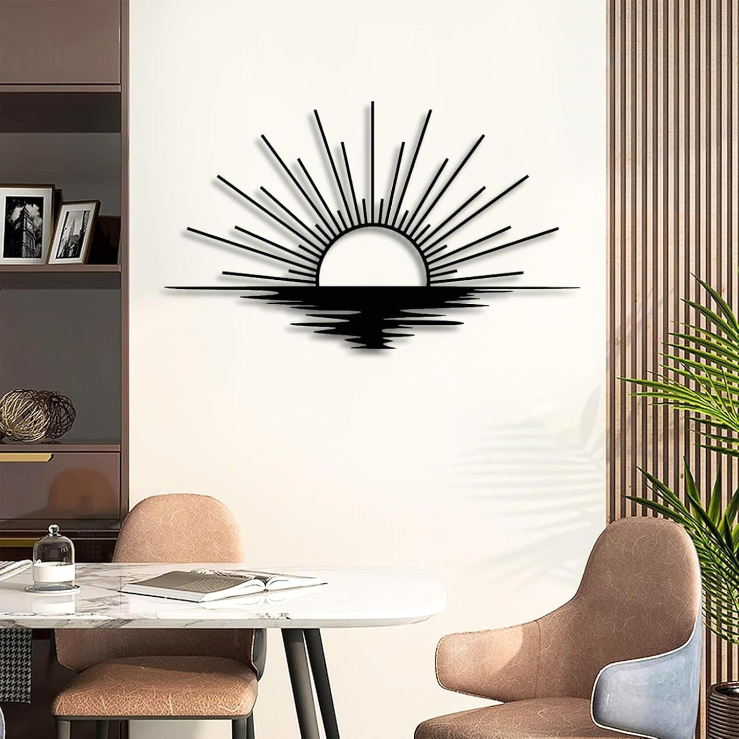 Sunrise Metal Wall Art, Metal Sun Wall Decor, Metal Sun Outdoor Decor, Large Metal Sun Wall Art, Sun Wall Art, Boho Sun Wall Art, Sunshine Metal Sign, Living Room Bedroom Wall Hangings (White, 53"x 31"| 135x80cm)