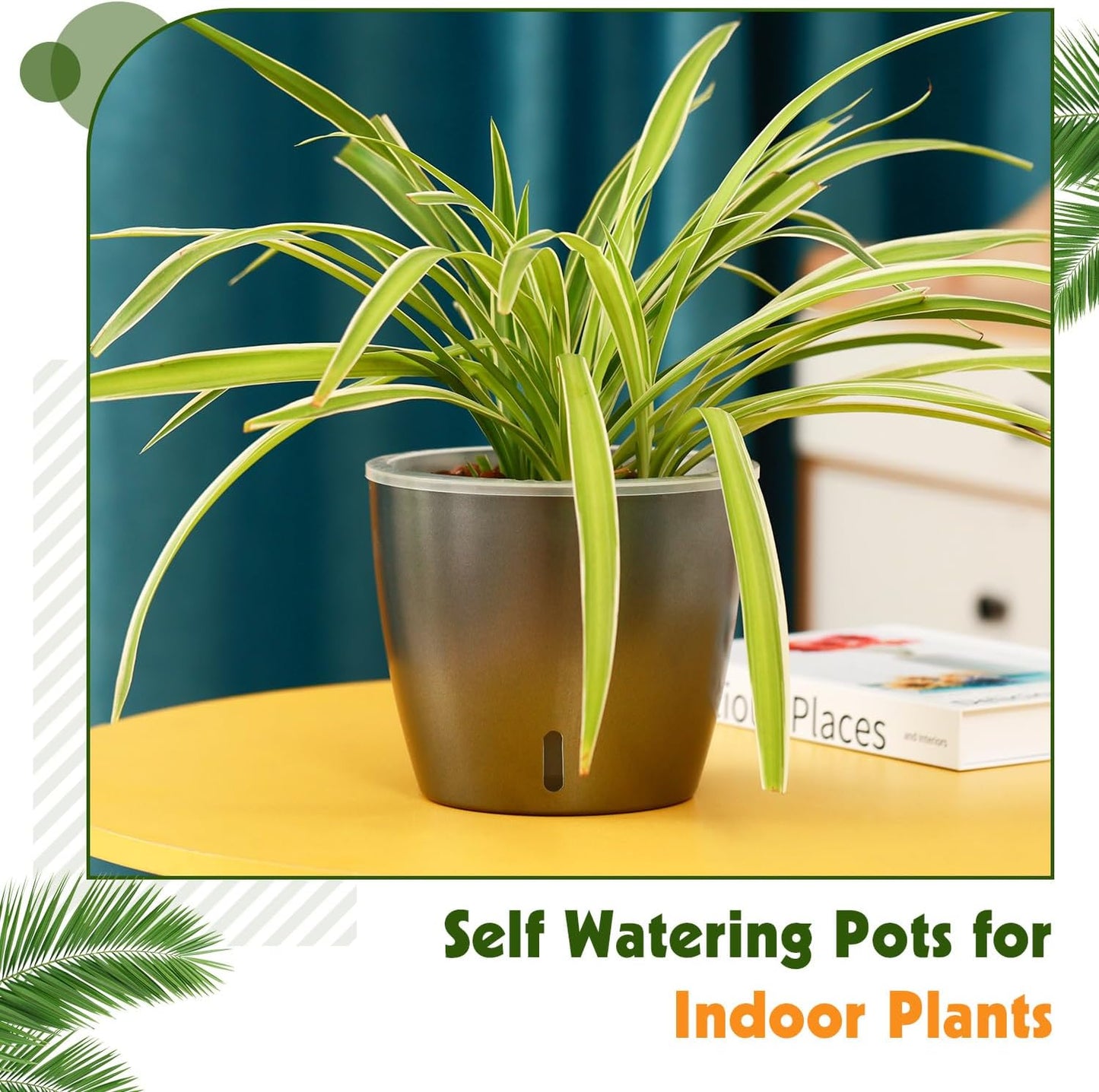 Self Watering Pots for Indoor Plants, 6-Pack 6.7'' Self Watering Planter with Drainage Holes, Small African Violet Pots with Water Indicator, Clear Wick Orchid Pot, Grey
