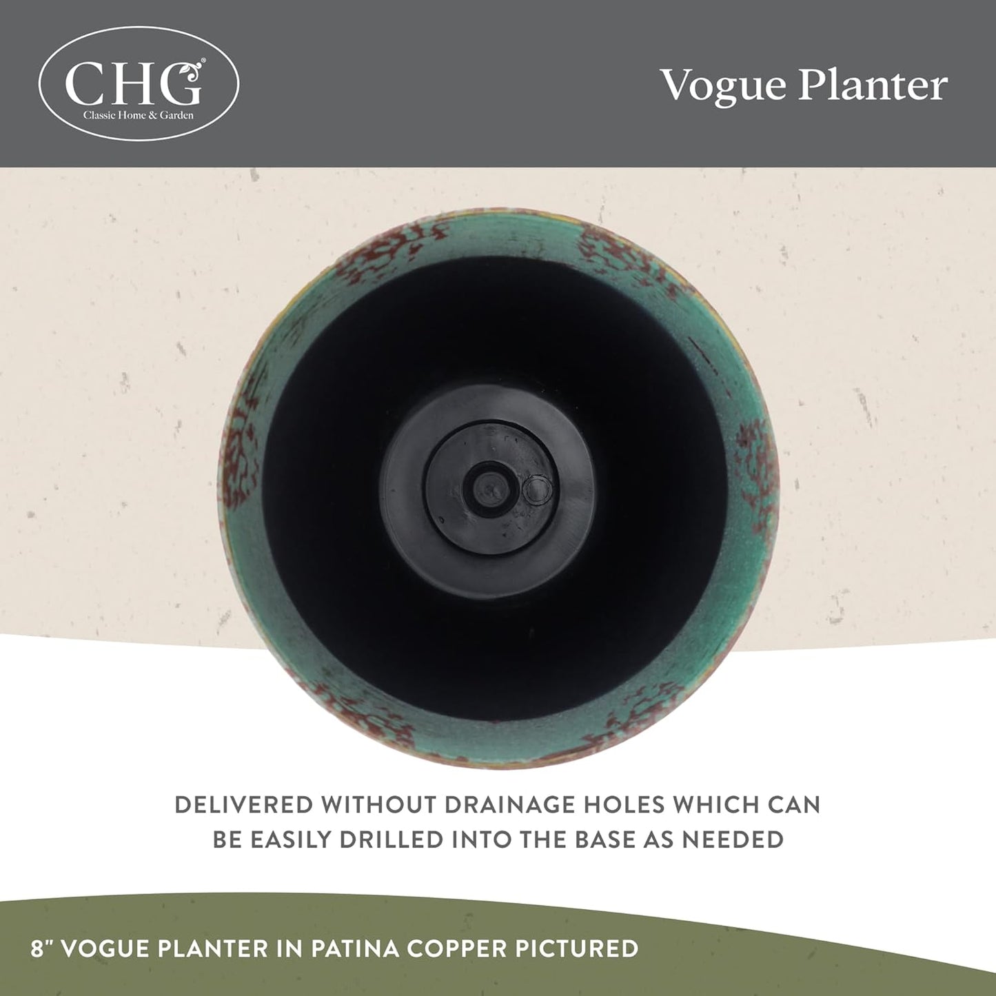 Classic Home and Garden Vogue Planter Pots w/Pottery Quality Finish - Modern Indoor & Outdoor Flower Pots - UV-Resistant Porch Planters - Decorative Pot for Flowers & Herbs (8” Weathered Copper)