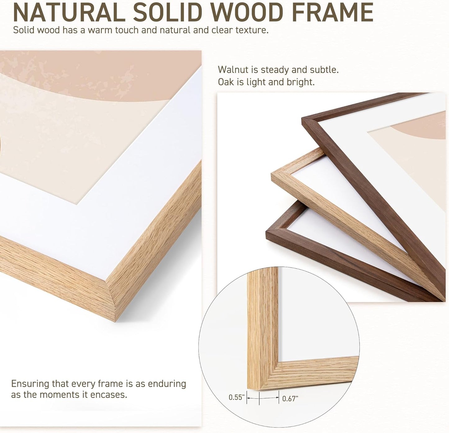 8x10 Picture Frame Set of 4 Natural Solid Oak Photo Frames with 5x7 Removable Mat Wall Hanging Large Handcrafted Frame with HD Plexiglass Wall and Tabletop Display Large Poster Frame