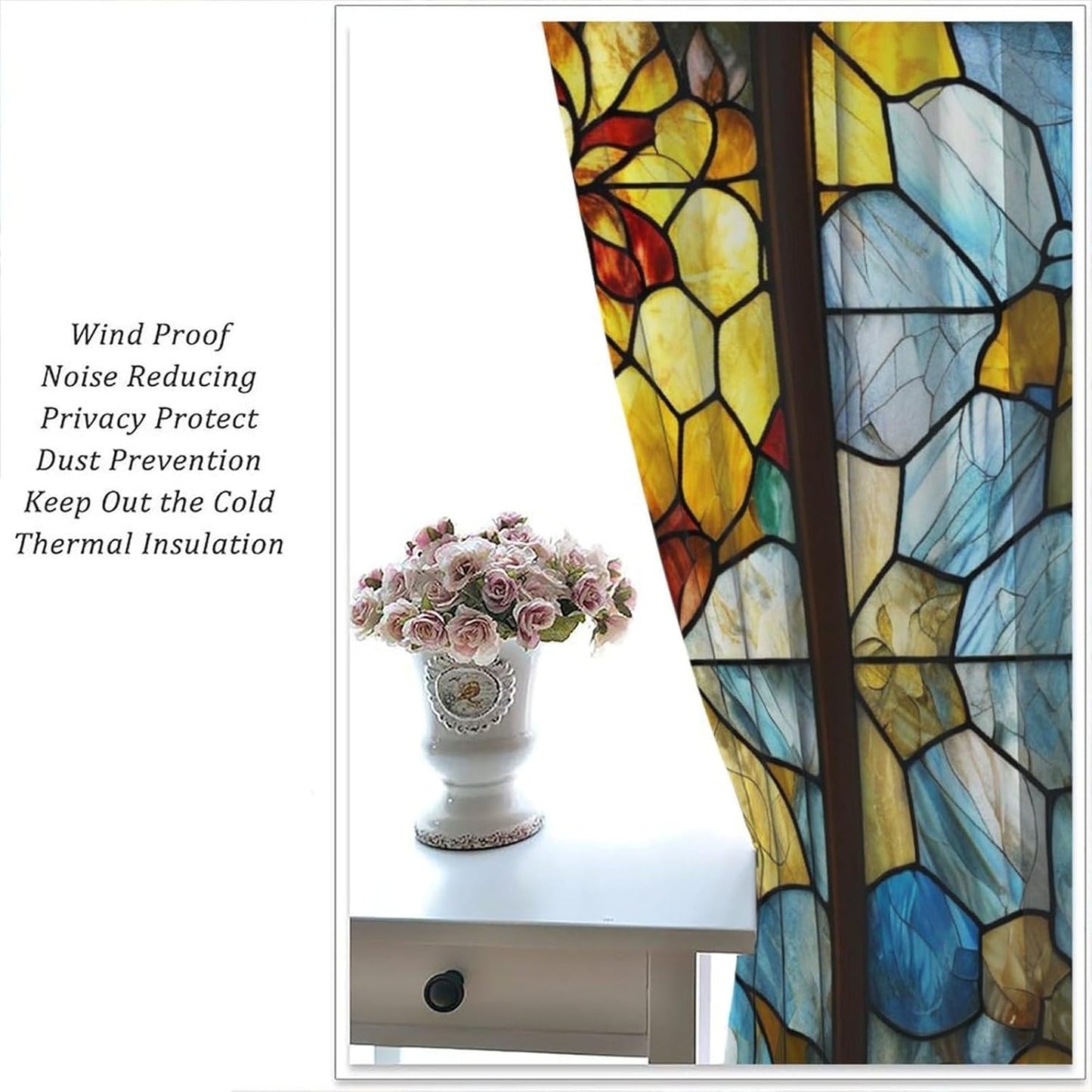 Stained Glass Curtains,Retro Abstract Colorful Art Home Decor Drapes for Bedroom Living Room Kitchen Window Treatment 2 Panels Set Total Size 42" W X 63" L Inch