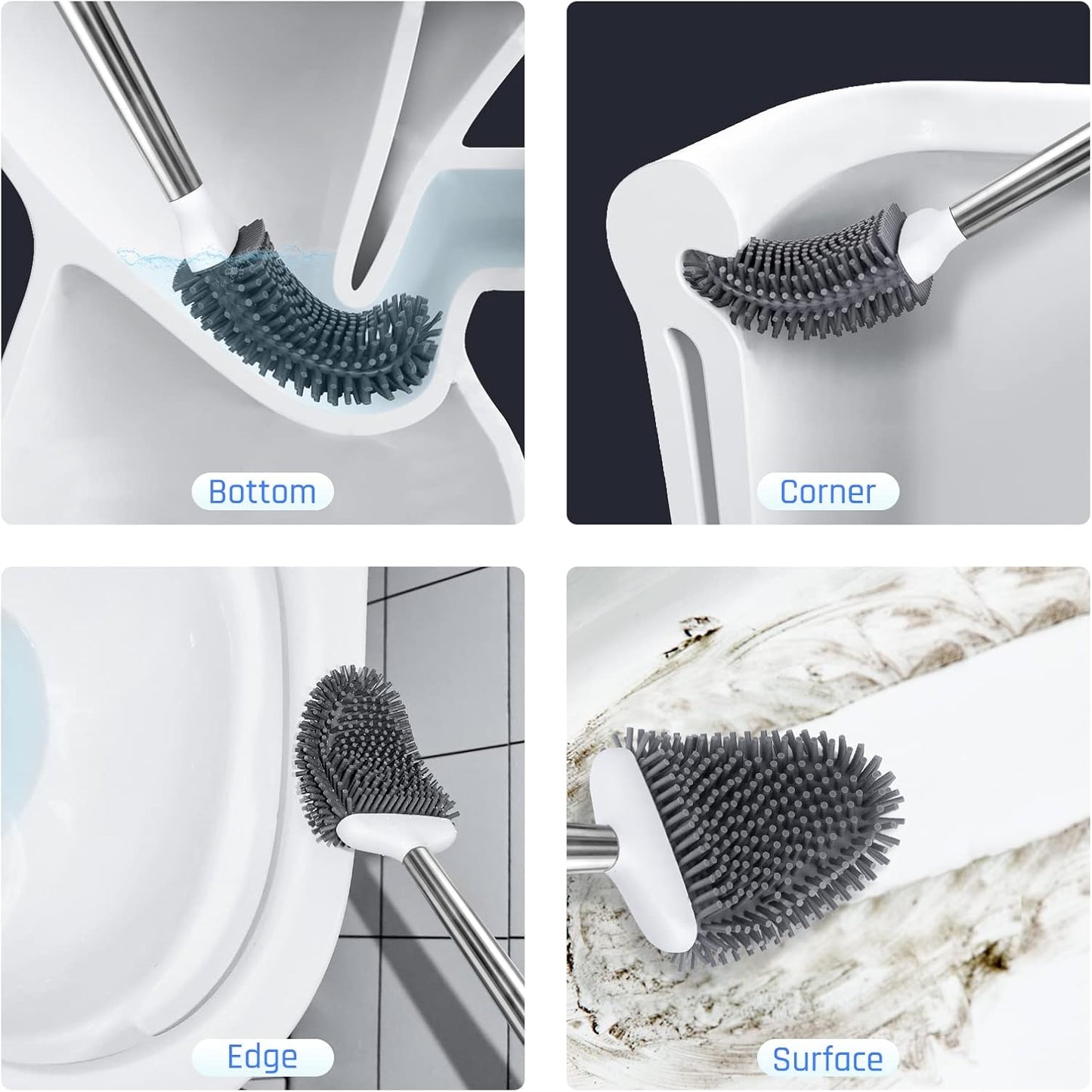 Sellemer Toilet Brush and Holder Set for Bathroom, Flexible Toilet Bowl Brush Head with Silicone Bristles, Compact Size for Storage and Organization, Ventilation Slots Base (4 Pack, Multicolor)