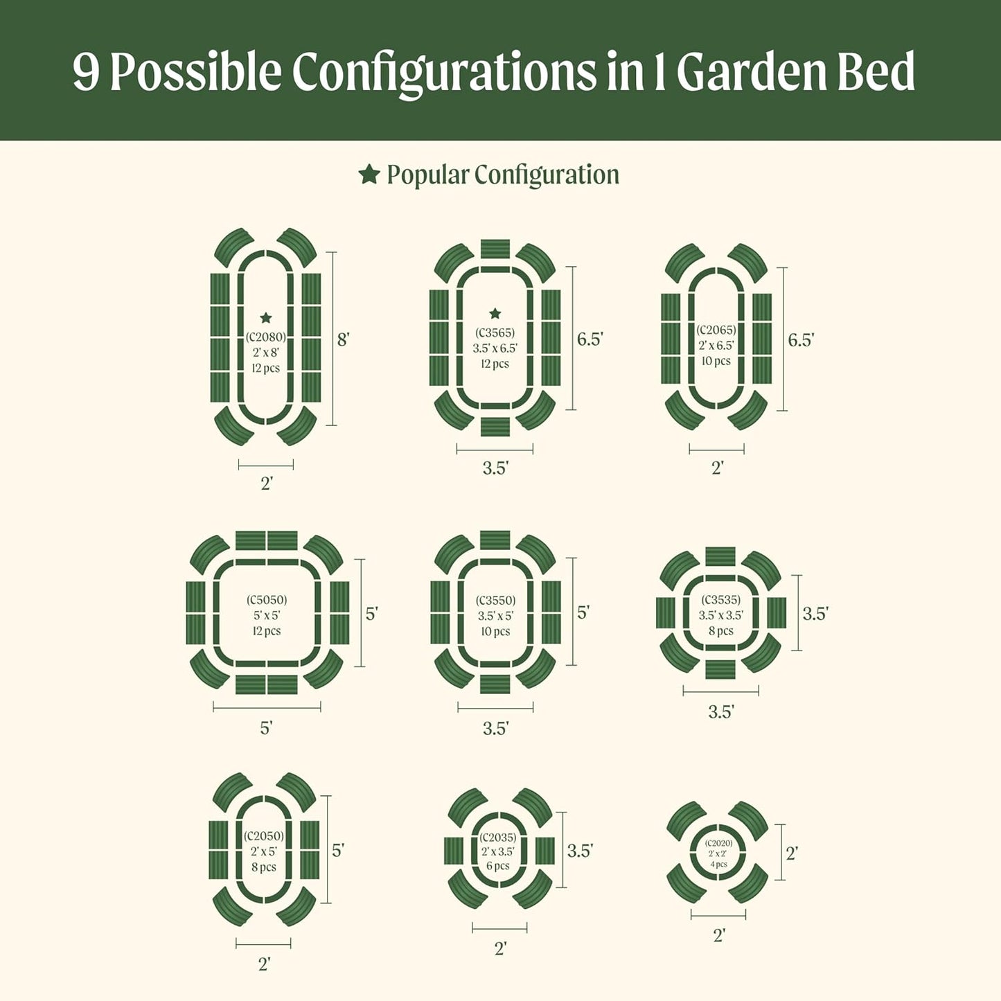 Vego garden 32" Extra Tall Raised Garden Bed Kits, 9 in 1 Modular Raised Planter Box for Vegetables Flowers Fruits Oval Metal Raised Garden Bed- Olive Green