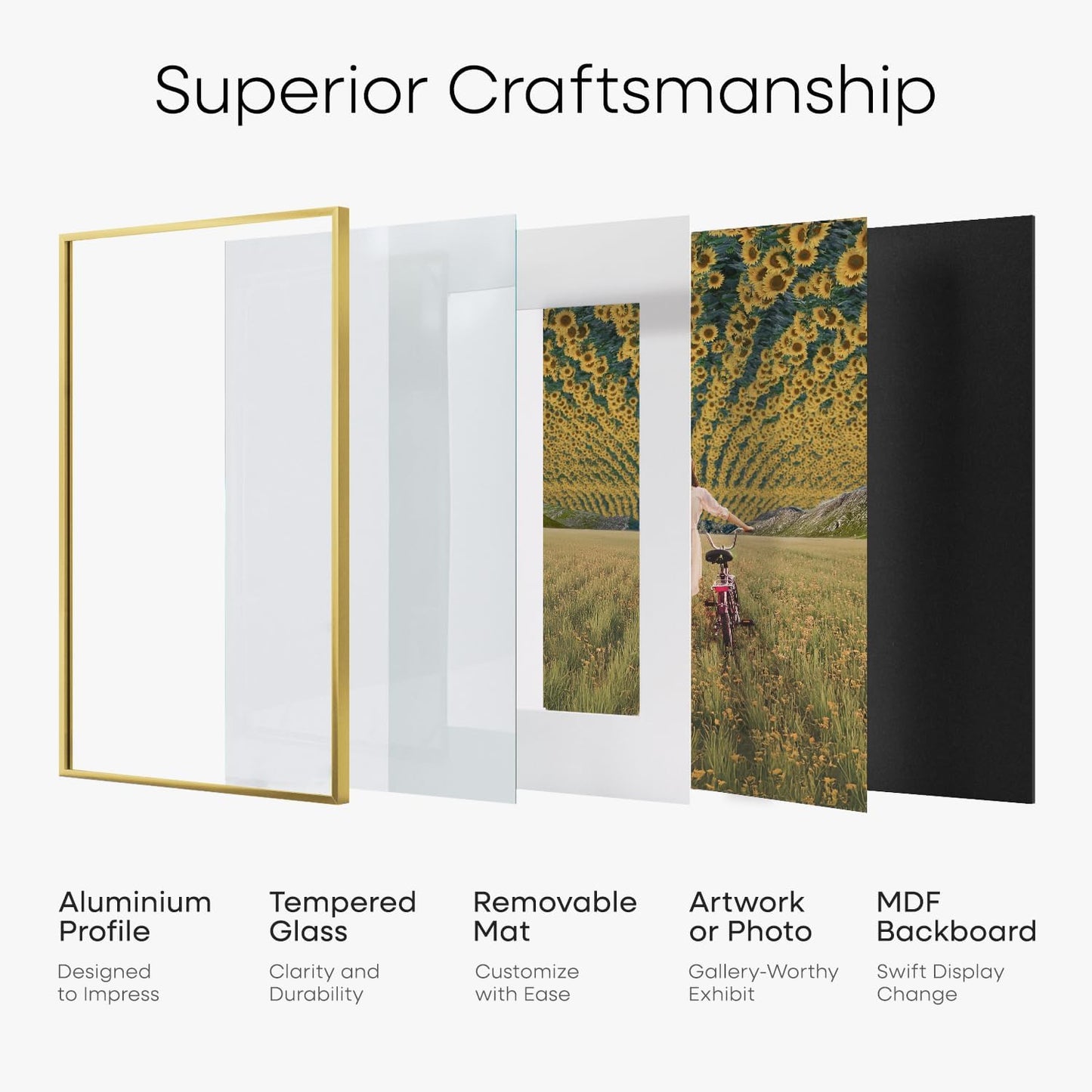 Homeforia 20x20 Picture Frame Gold, High End Metal 20 x 20 Square Poster Frame with Mat 16 x 16 Photo, 20x20 Frame Matted to 16x16 Print, 20by20 Gold Hanging Frames, Tempered Glass, Wall Kit, Set of 1