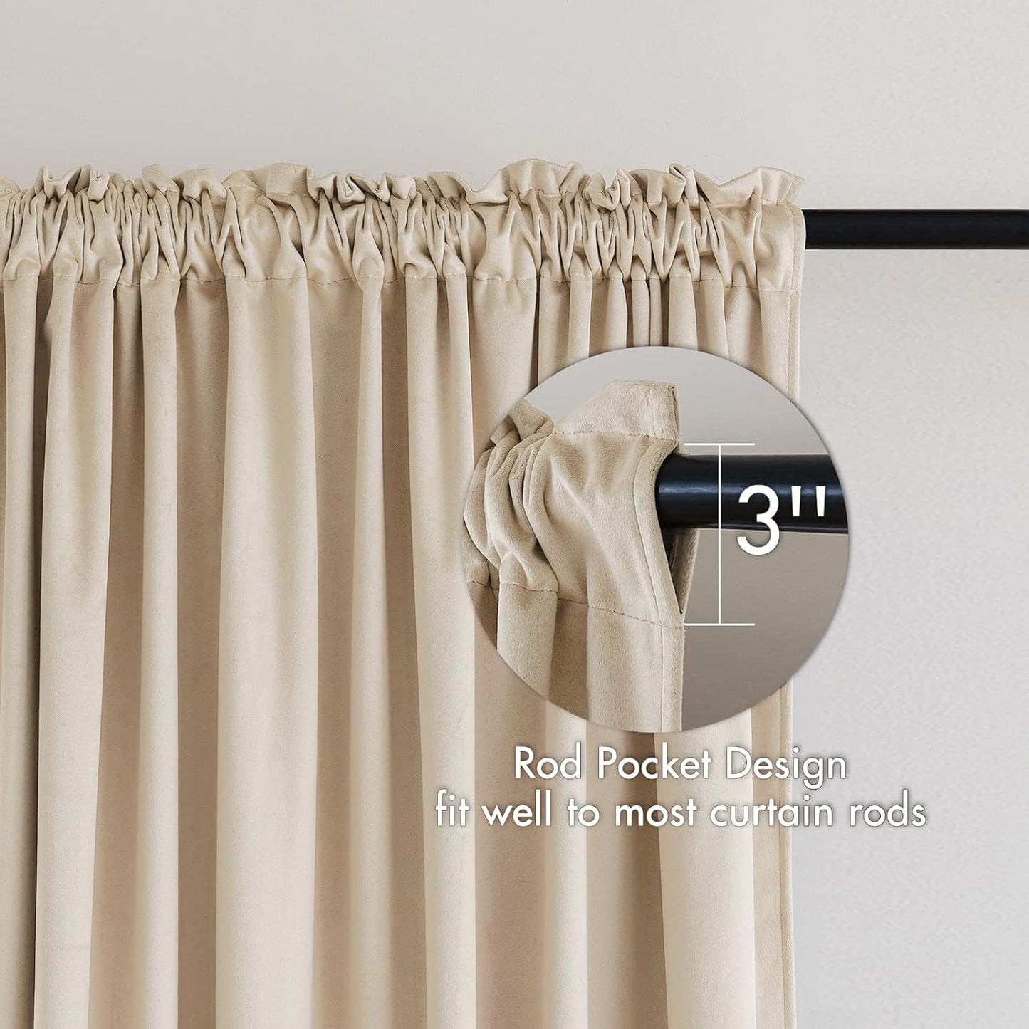 MIULEE Beige Velvet Curtains Thermal Insulated Blackout Curtain Drapes for Bedroom Living Room Darkening 84 Inches Long Curtains Panels Rod Pocket Set of 2