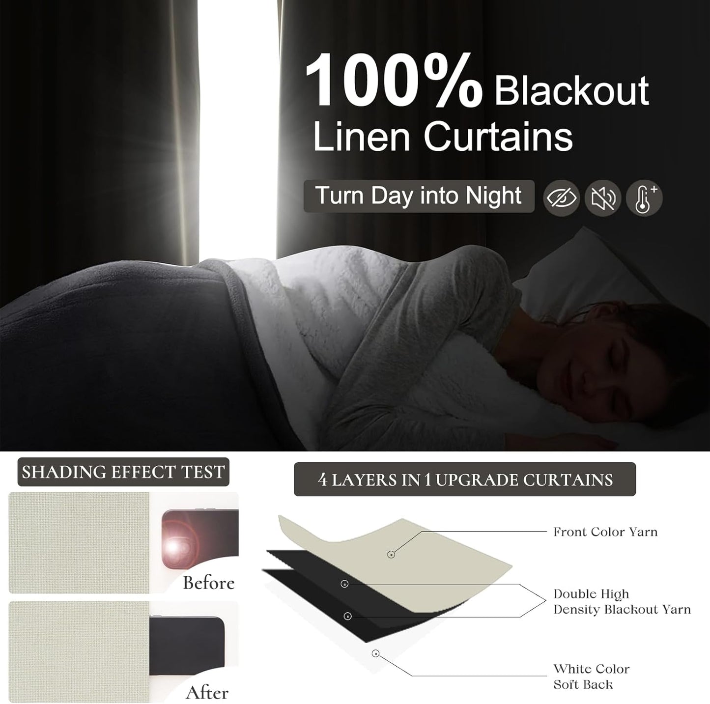 Cream White Viral Blackout Canvas Curtains 100 Inches Long 2 Panels Set for Bedroom, Neutral Pinch Pleated Linen Heavy Thermal Curtains for Winter Room Darkening Insulated Window Drapes 40x100 Inch