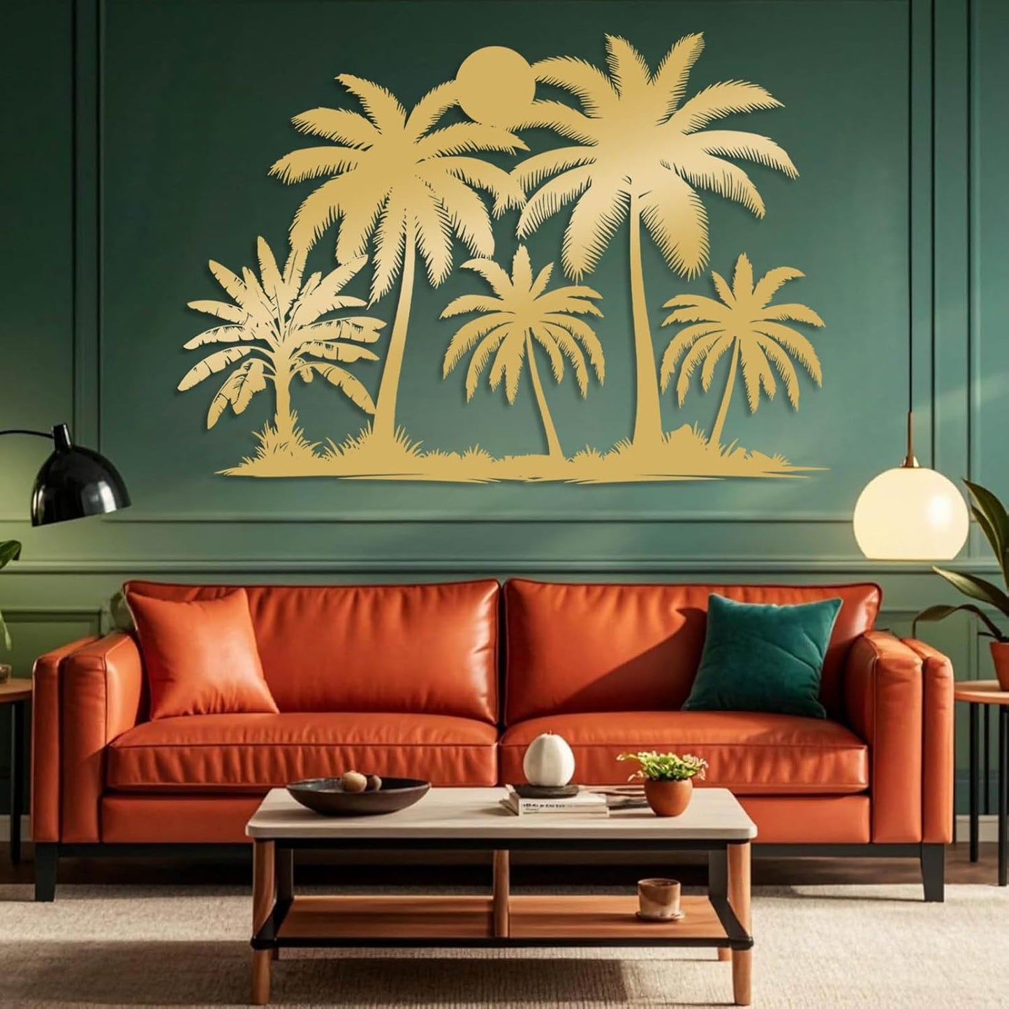 Tuglona Metal Palm Tree with Sunset Wall Decor, Tropical Palm Tree Metal Wall Art, Tropical Wall Decor, Sun Wall Art, Beach Wall Decoration, Coastal Trees Wall Hanging (Silver, 35"x25"/90x62cm)