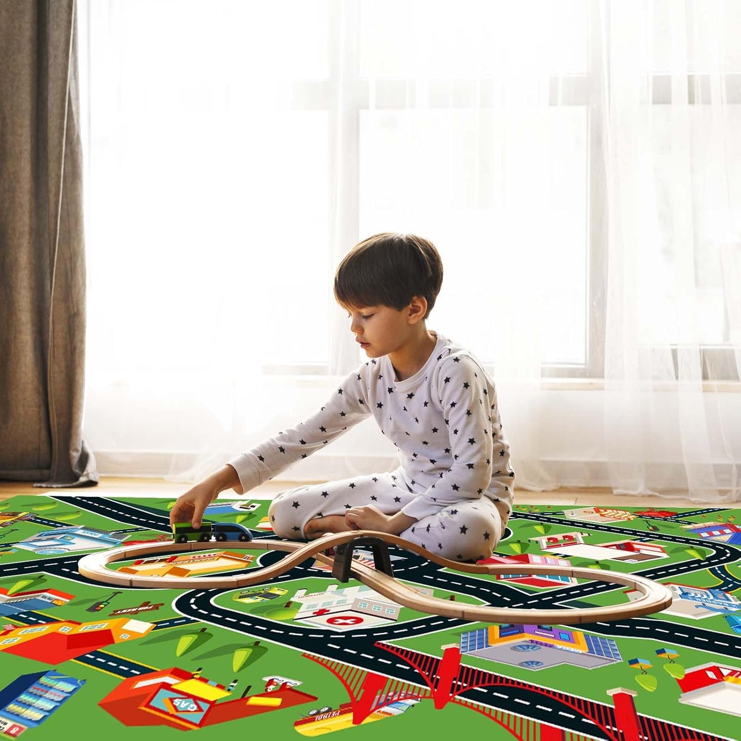 Kids Rug Car Rugs for Kids Toy Cars Play Mat with Rubber Backing City Life Road Rug for Cars Fun City Map for Carpet for Bedroom Boys (RED-Rug, 6.6x9.8ft)