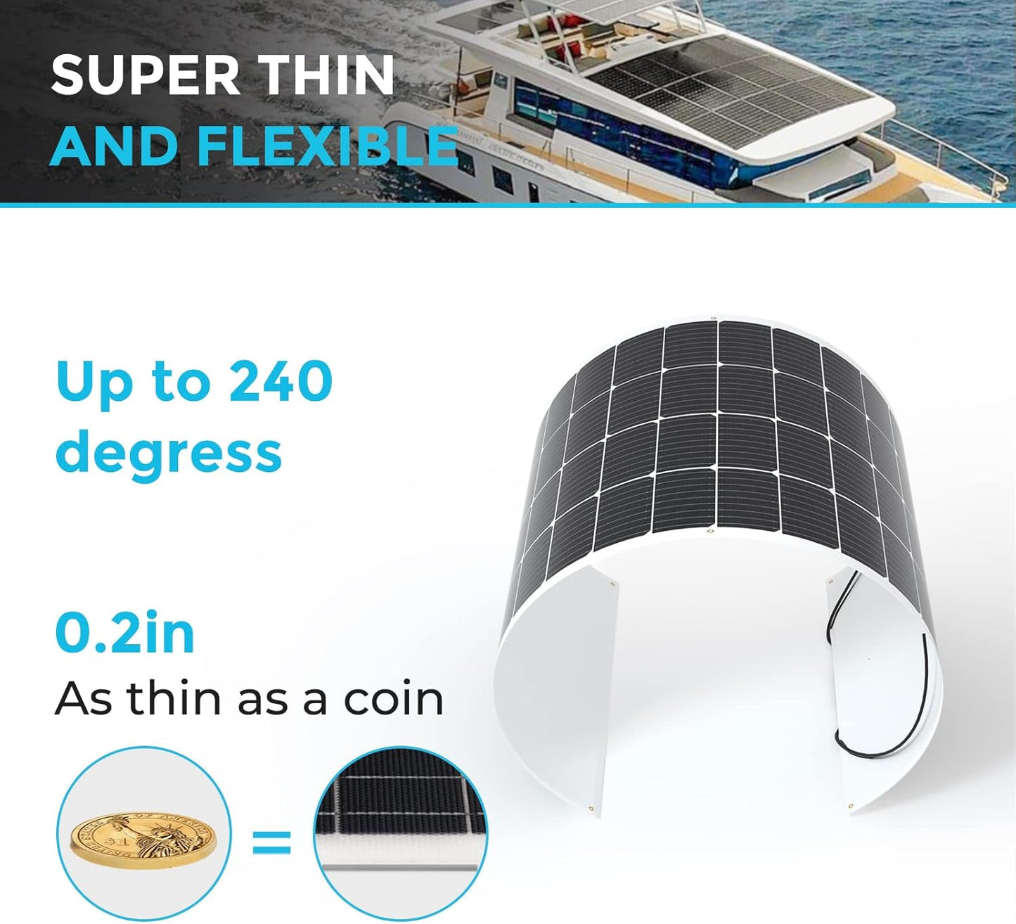Renogy Solar Panels 200 Watt 12V, Flexible Solar Panel 200W 22% High-Efficiency, 240° Ultra Lightweight Solar Panels for Marine RV Cabin Van Car Boat Camping Curve Surfaces
